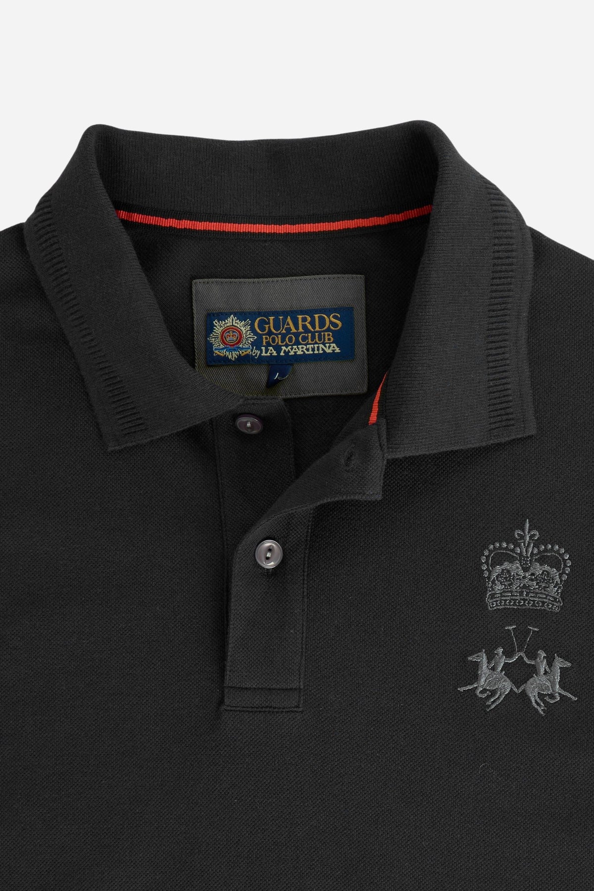 Men's long-sleeve cotton piqué polo with ribbed collar and cuffs, reinforced elbow patches, embroidered details, and a comfortable regular fit for lasting style. - Black