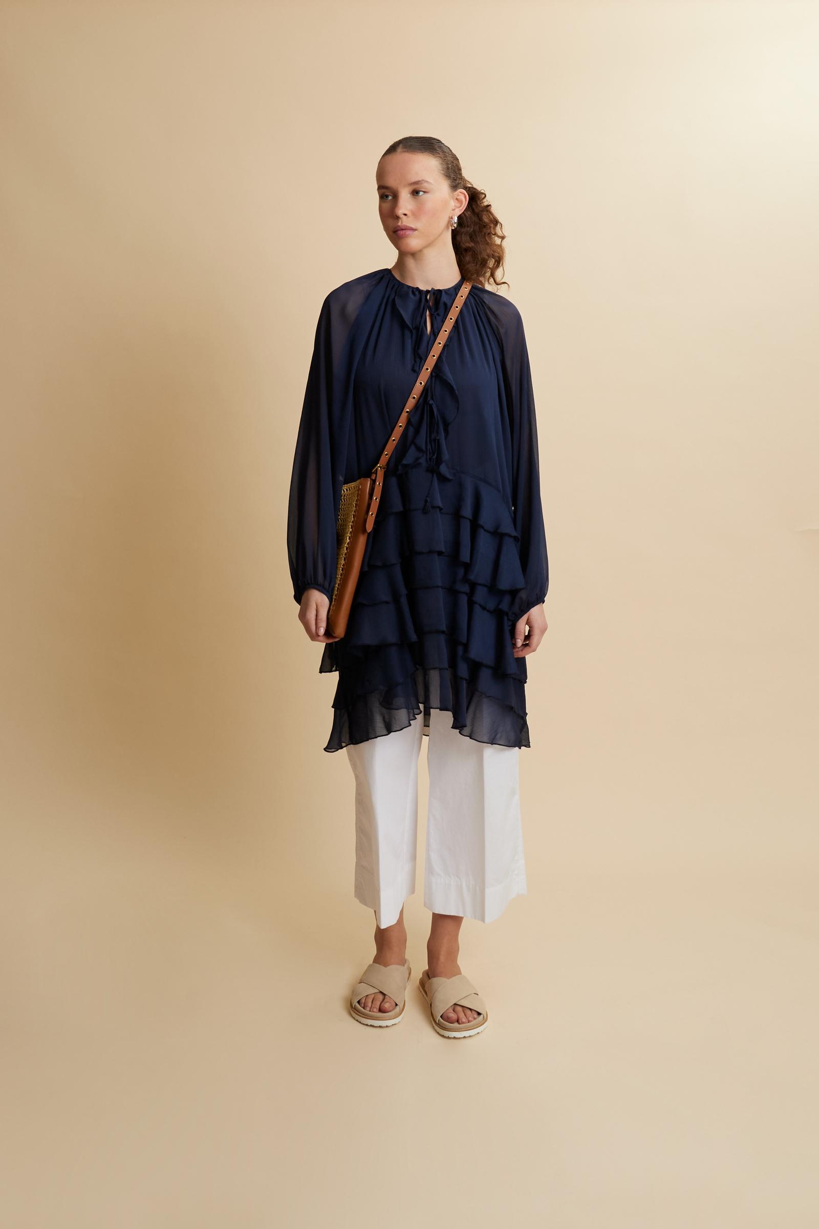 Women’s crinkle chiffon dress with ruffles - Celia