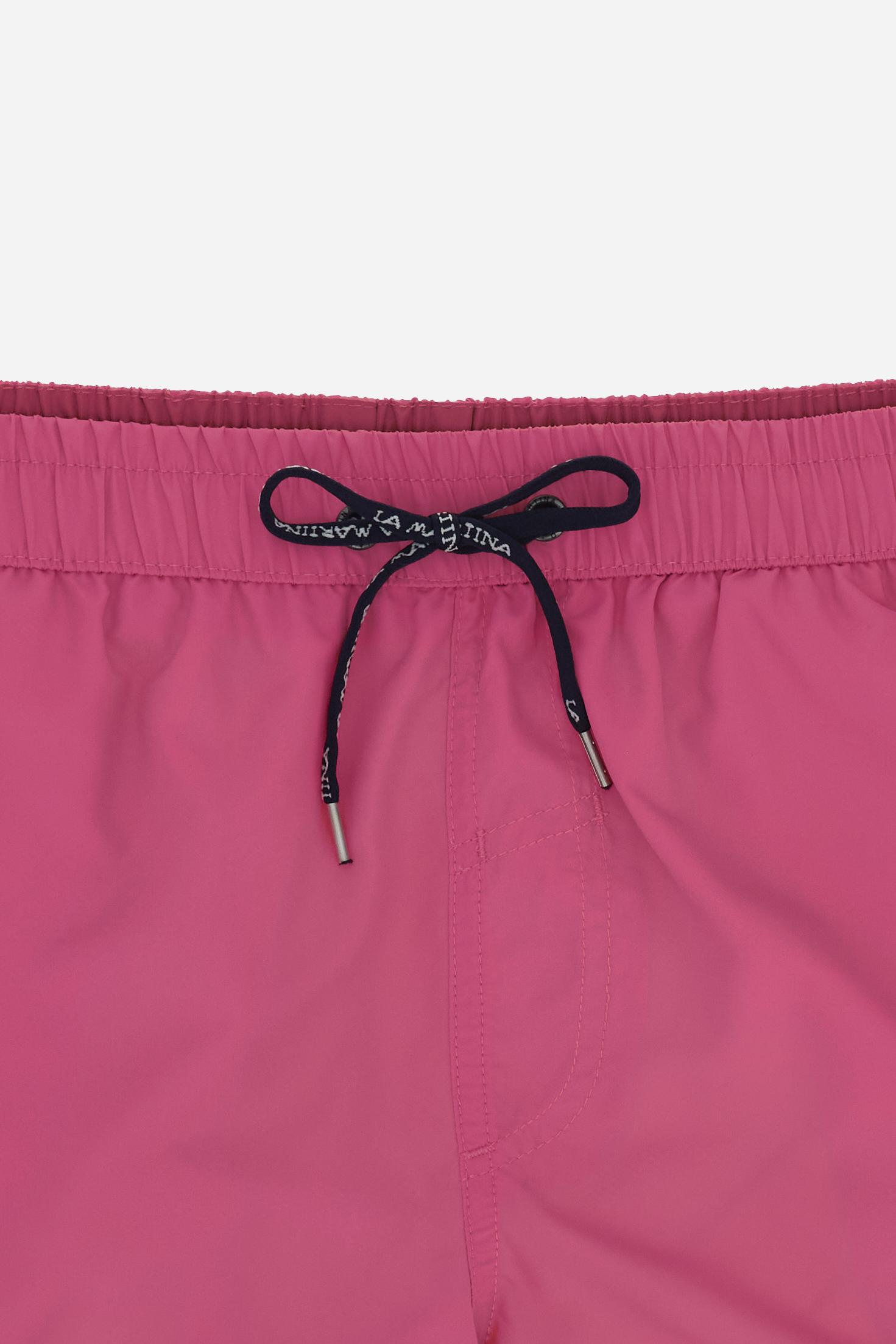 Men’s solid nylon mid-length swim shorts. Regular fit with elasticated waistband, adjustable drawstring, back pocket and embroidered logo. - Fandango Pink                                                                                                                                                                                                                                                                                                                                                                      