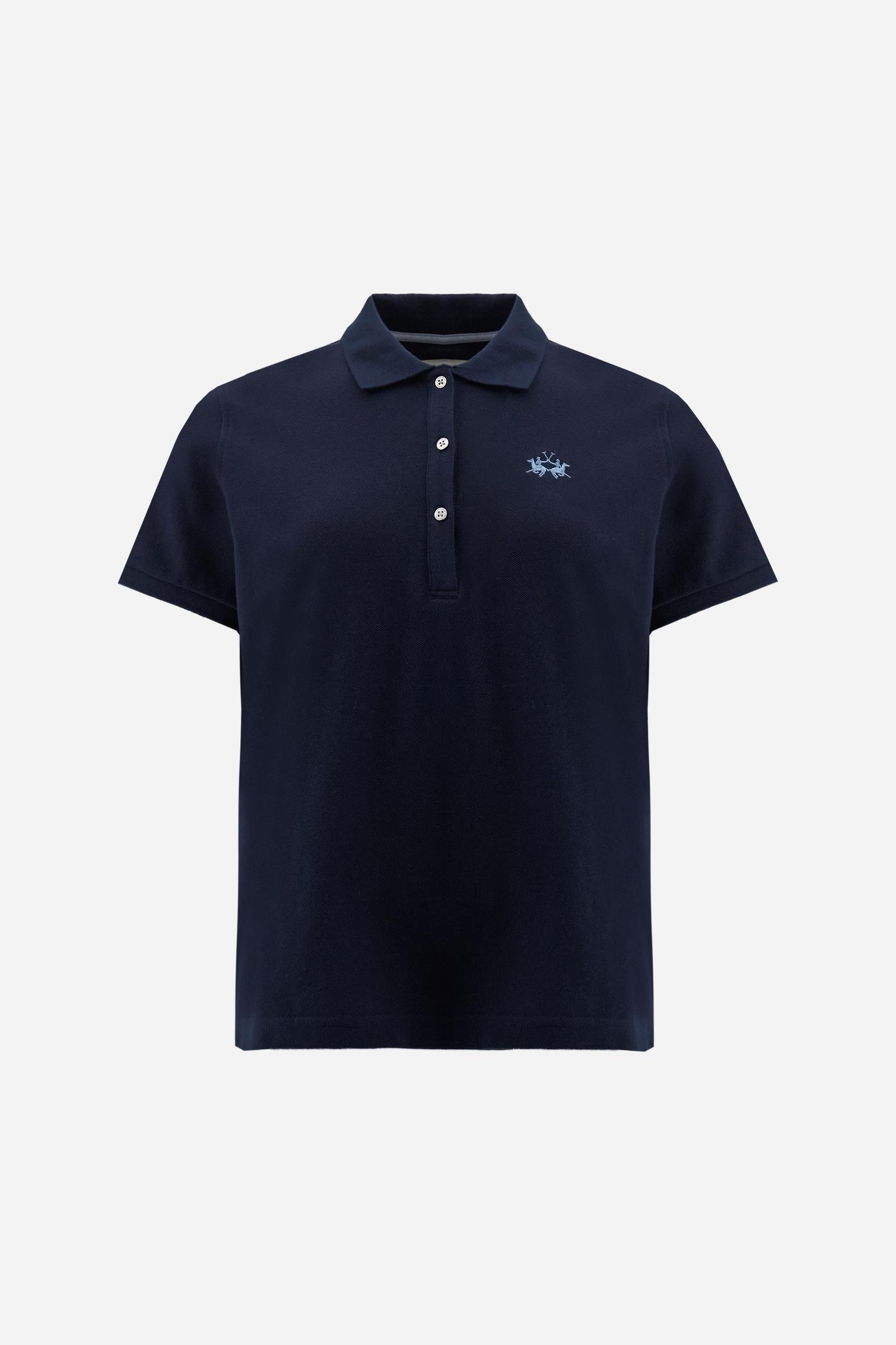 Women’s stretch piqué polo with under-collar lettering - Clarissa