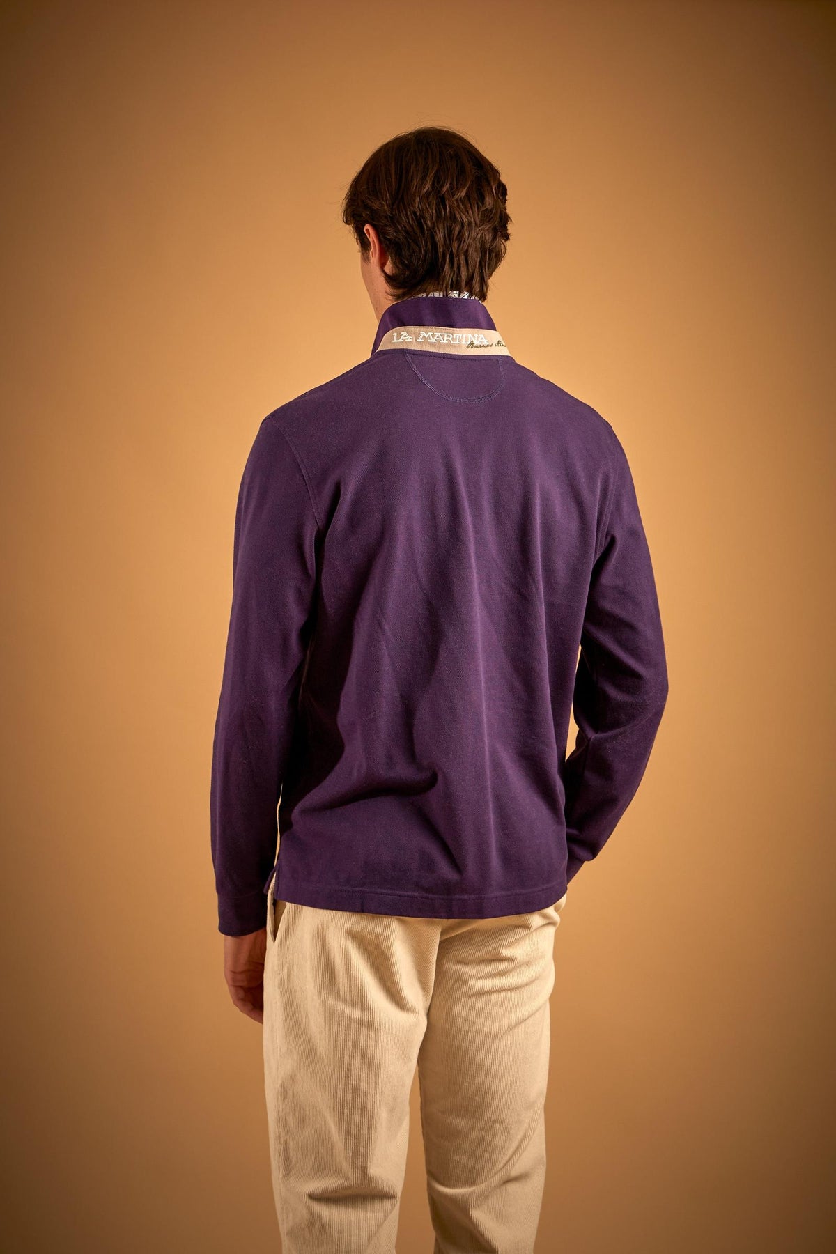 Men's polo shirt in stretch piqué with La Martina contrast collar - Doran