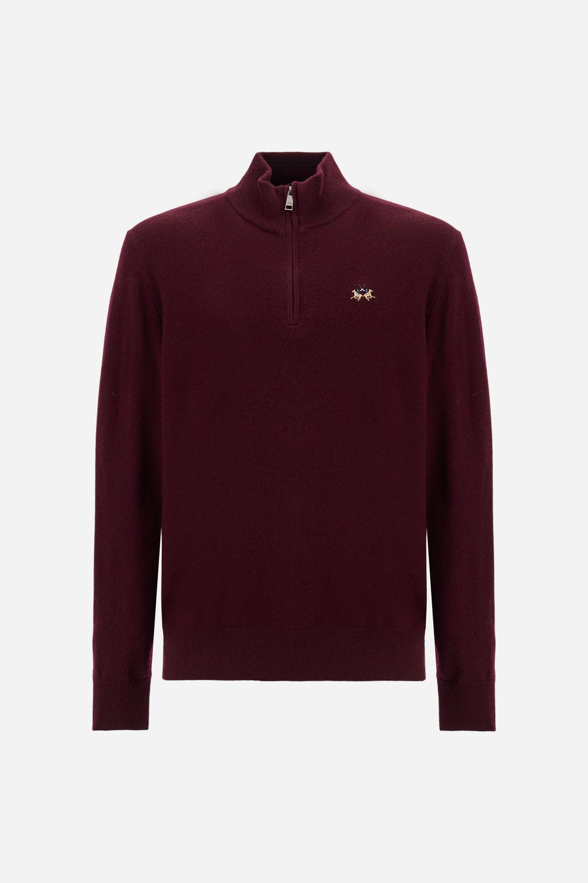 Men's half-zip lambswool sweater with tricolor logo - Etor