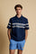 Short-sleeve polo in heavy cotton jersey with a compact structure and substantial hand feel. Contemporary fit with relaxed volume and slightly dropped shoulders. Classic collar with visible placket and bold horizontal band with geometric multicolor tapes. Raised “La Martina” embroidery on the chest and contrasting 3D logo on the back. - Navy                                                                                                                                                                         