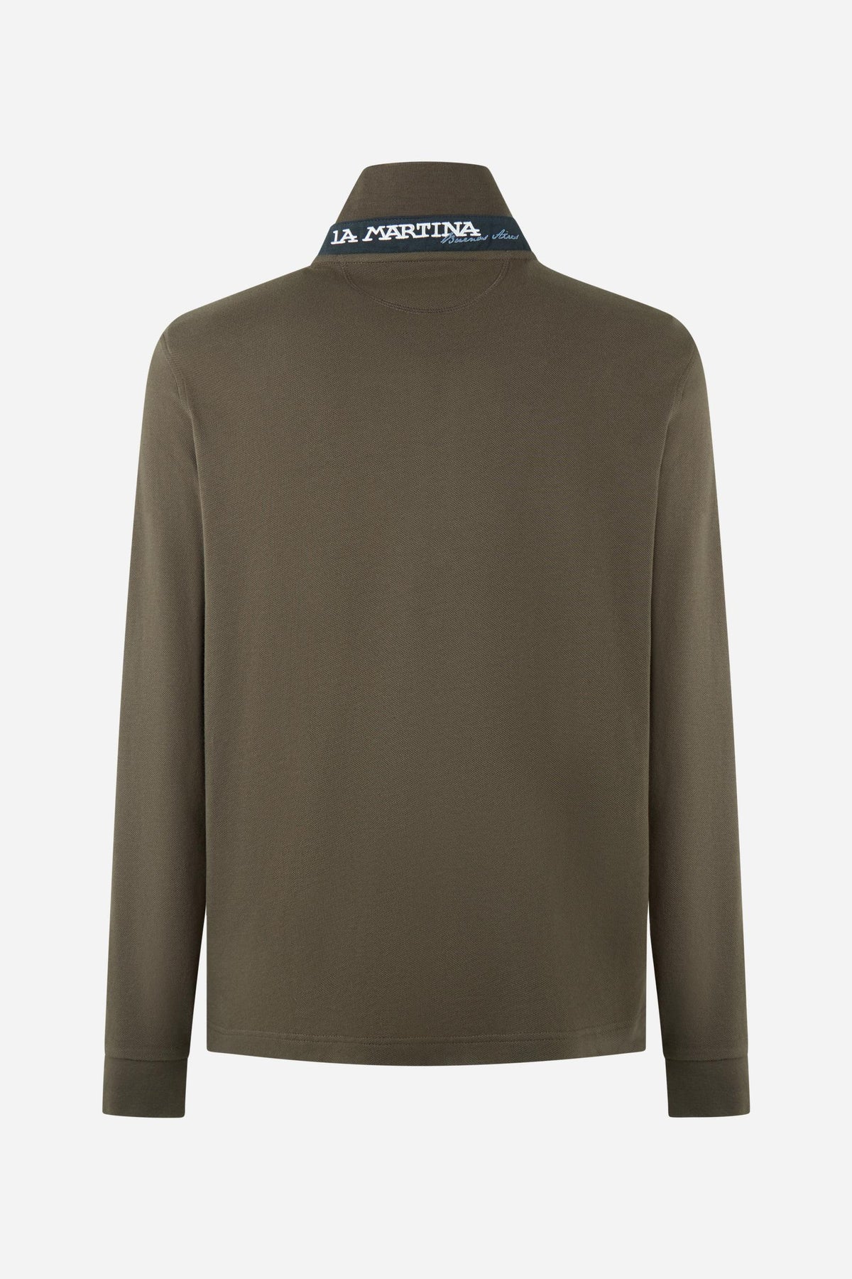 Men’s long-sleeve polo in stretch cotton piqué offers comfort, flexibility, a ribbed collar with contrasting gabardine detail, slim fit, and embroidered logo - Hot Fudge