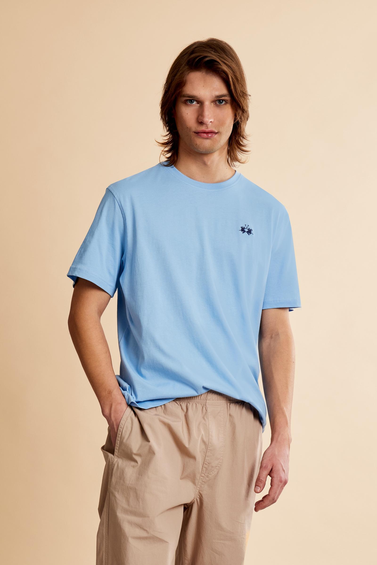 Men’s cotton jersey T-shirt with regular fit and ribbed crew neck. Small contrast embroidered logo. - Blue Bell                                                                                                                                                                                                                                                                                                                                                                                                                 