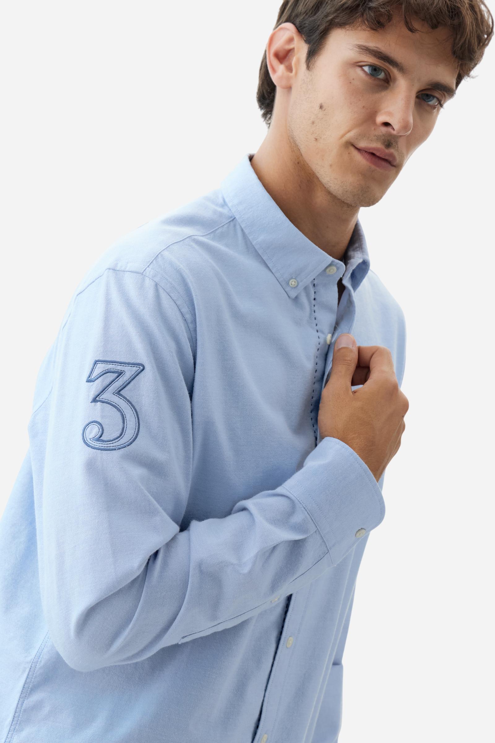 Men’s oxford stretch cotton shirt. Regular fit, button-down collar and contrasting Polo Club graphics. - Cornflower blue
