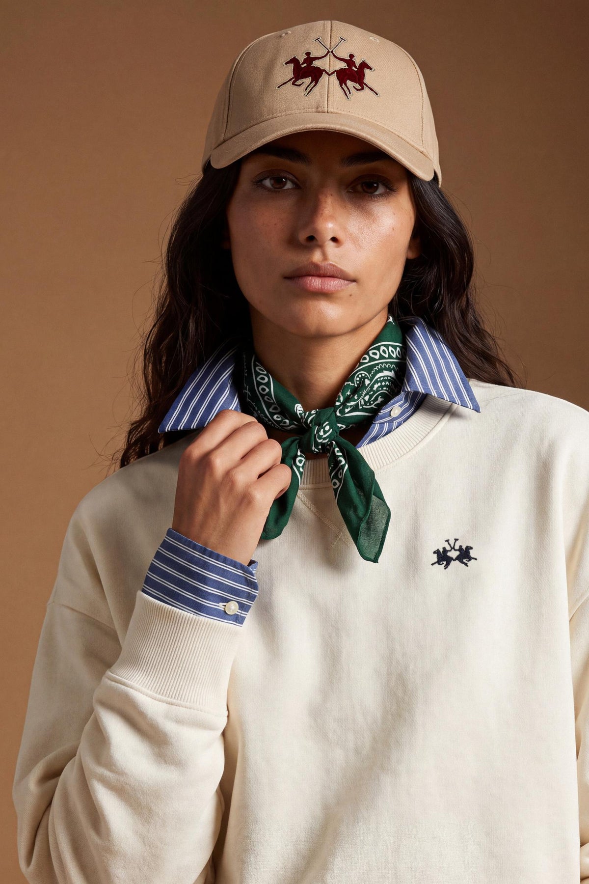 Soft brushed cotton fleece sweatshirt with ribbed crew neck, cuffs, and hem. Comfortable regular fit with contrasting sweatband and subtle embroidered logo. - Pristine
