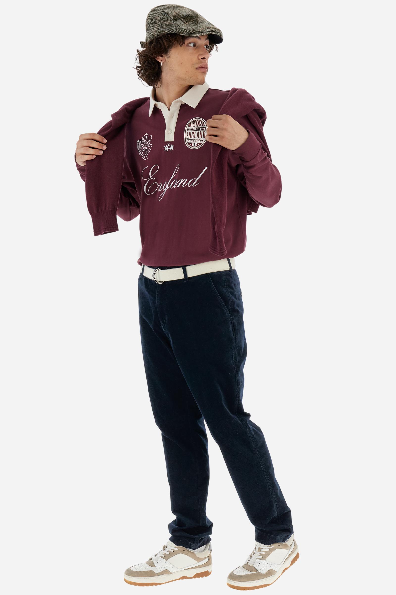 Long-sleeve polo shirt in soft, warm cotton jersey for all-day comfort. The contrasting gabardine collar adds a sophisticated touch to the clean design, while the ribbed cuffs in matching tone complete the look. On the chest, oversized colorful graphics celebrate Italy, Argentina, and England. A small embroidered logo in contrast sits below the placket. Regular fit for a relaxed silhouette that suits every body type. Model wears size L. - Port Royale