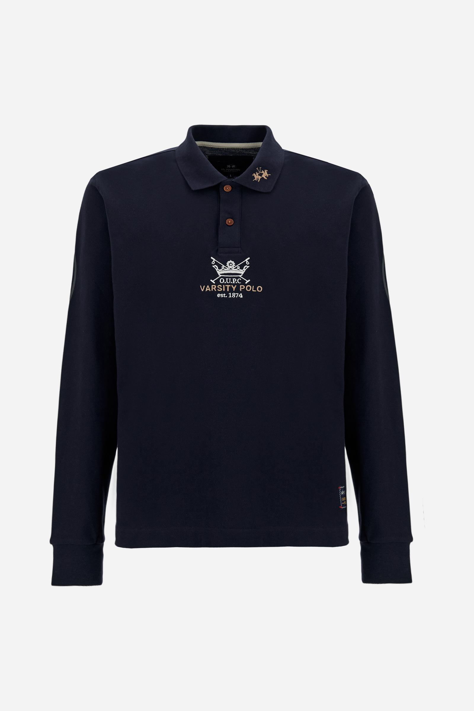 Men's long-sleeve polo shirt in Oxford cotton piqué - Emilio