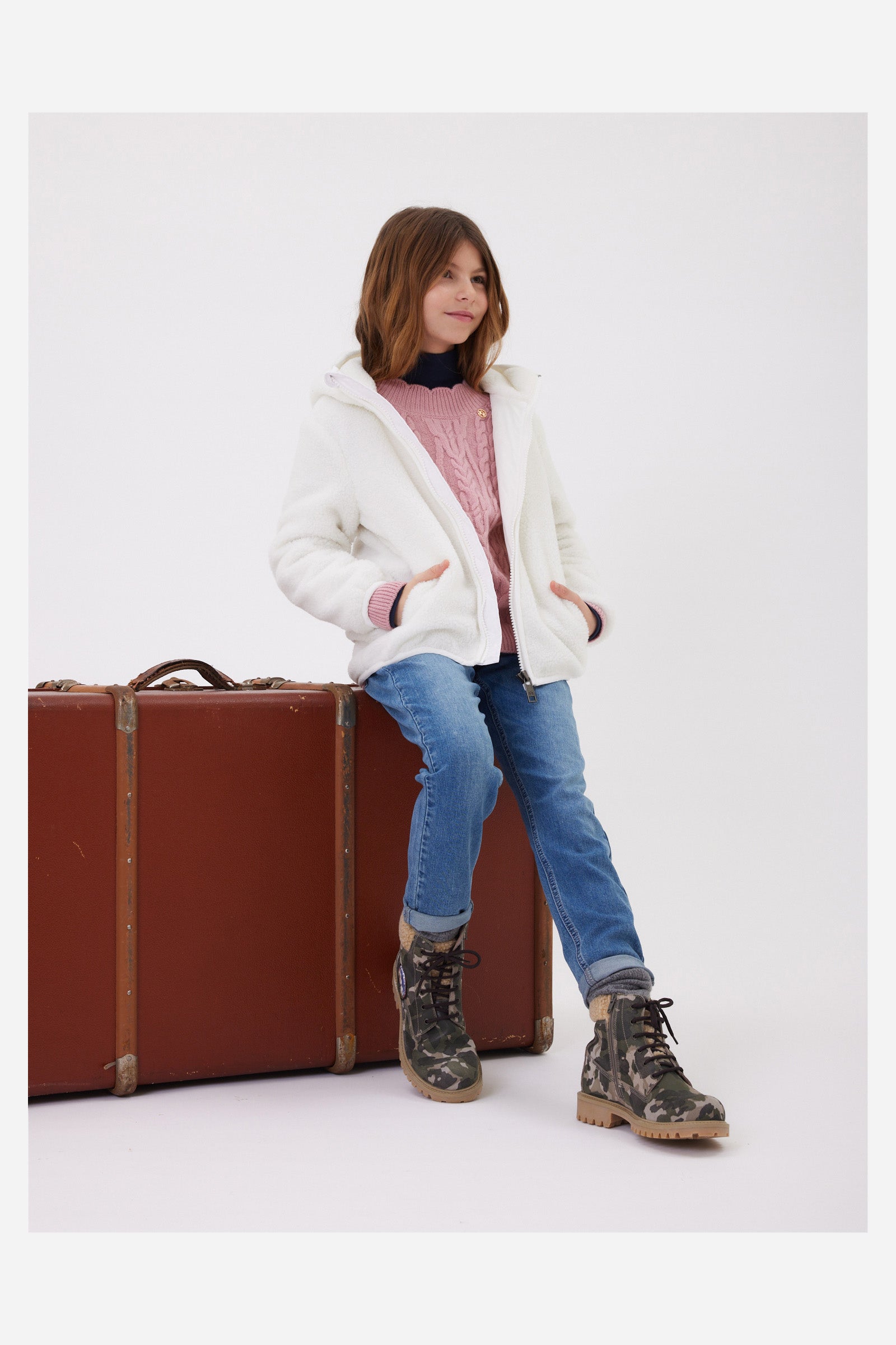 Two-tone plush-effect girls' jacket