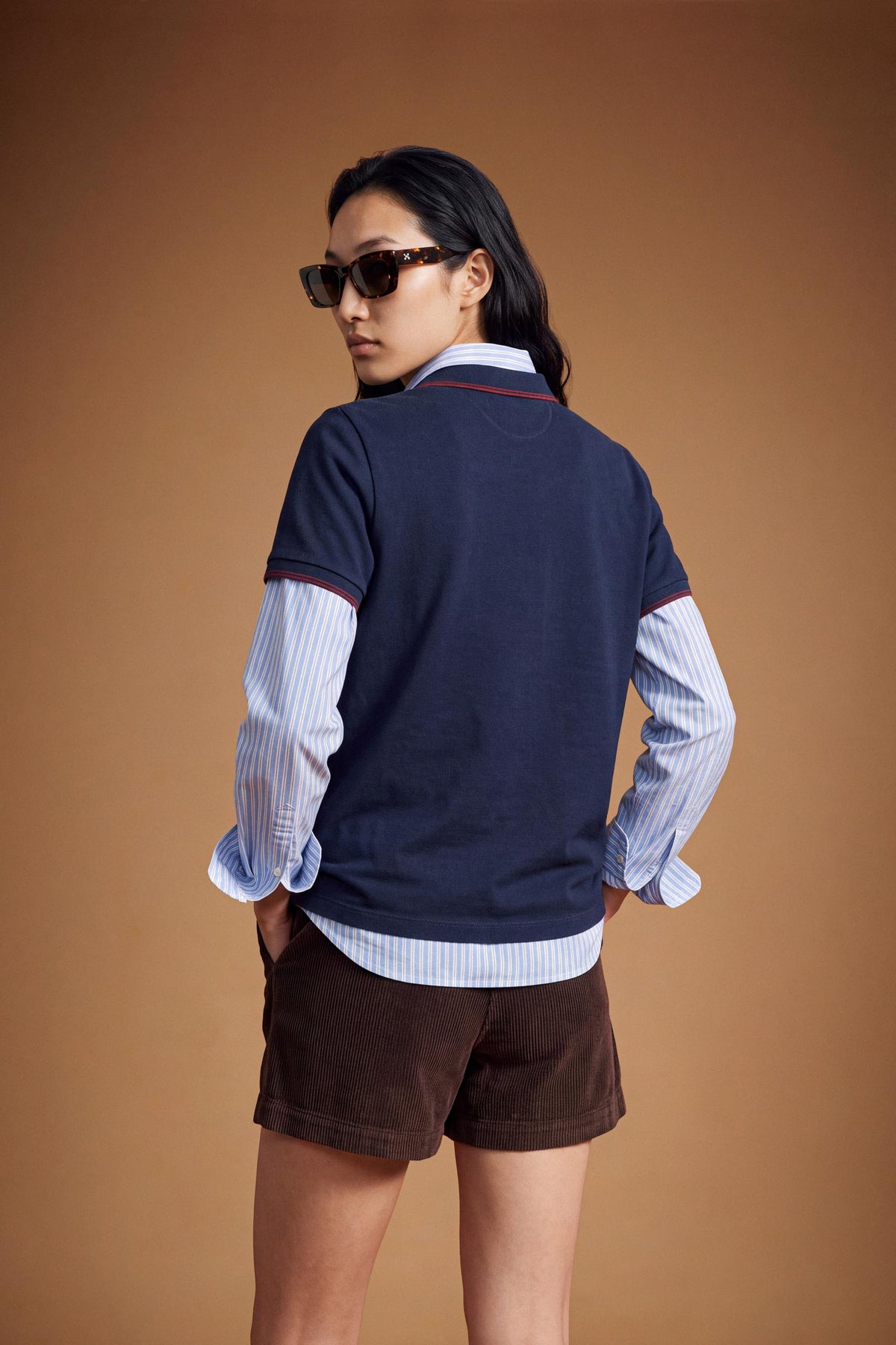 Women's 100% cotton piqué polo with regular fit, ribbed collar and cuffs, contrasting edges, 3-button front, and embroidered logo for a classic, comfortable style. - Navy Blazer