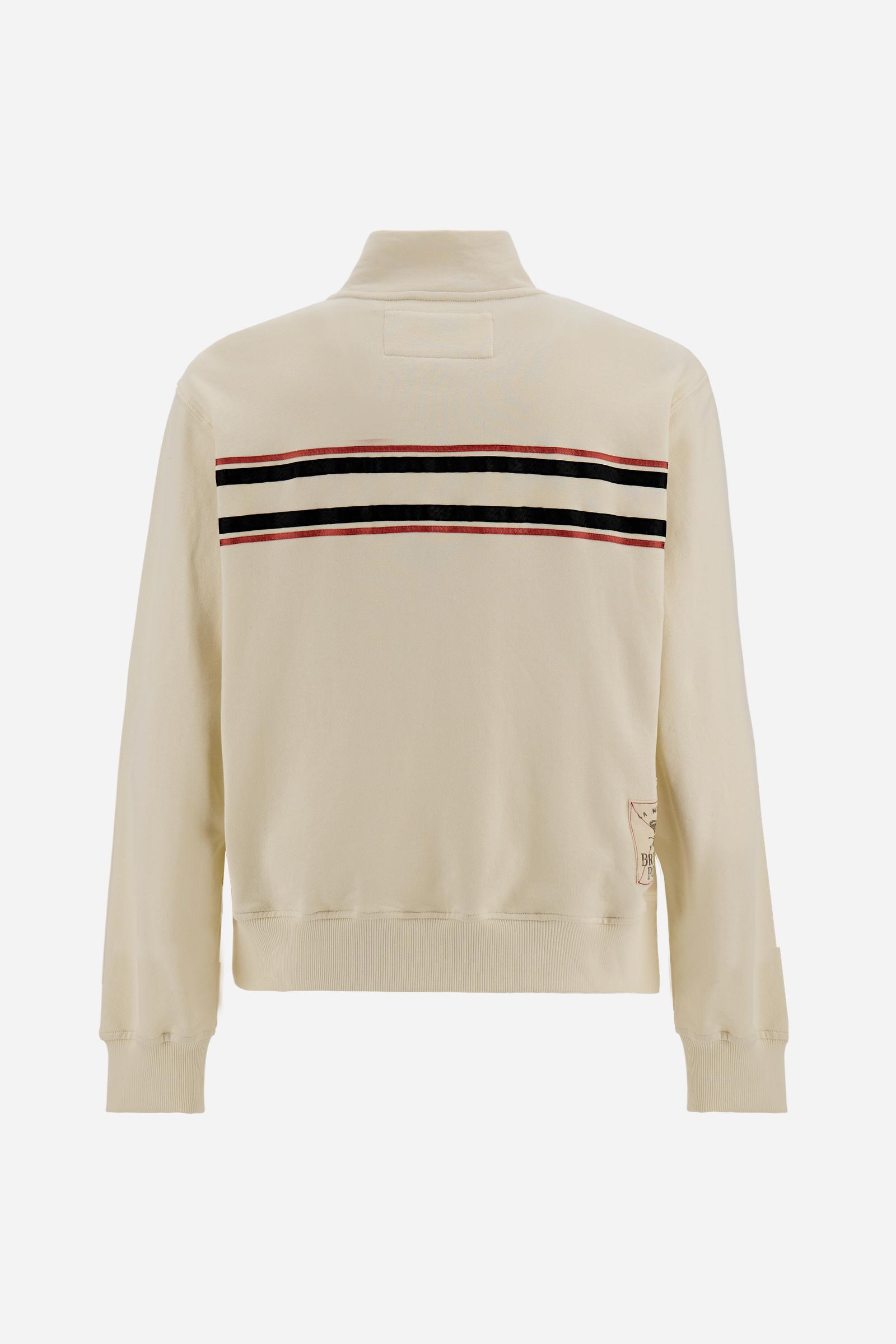 Men's full-zip sweatshirt in brushed cotton with rugby stripes - Didier