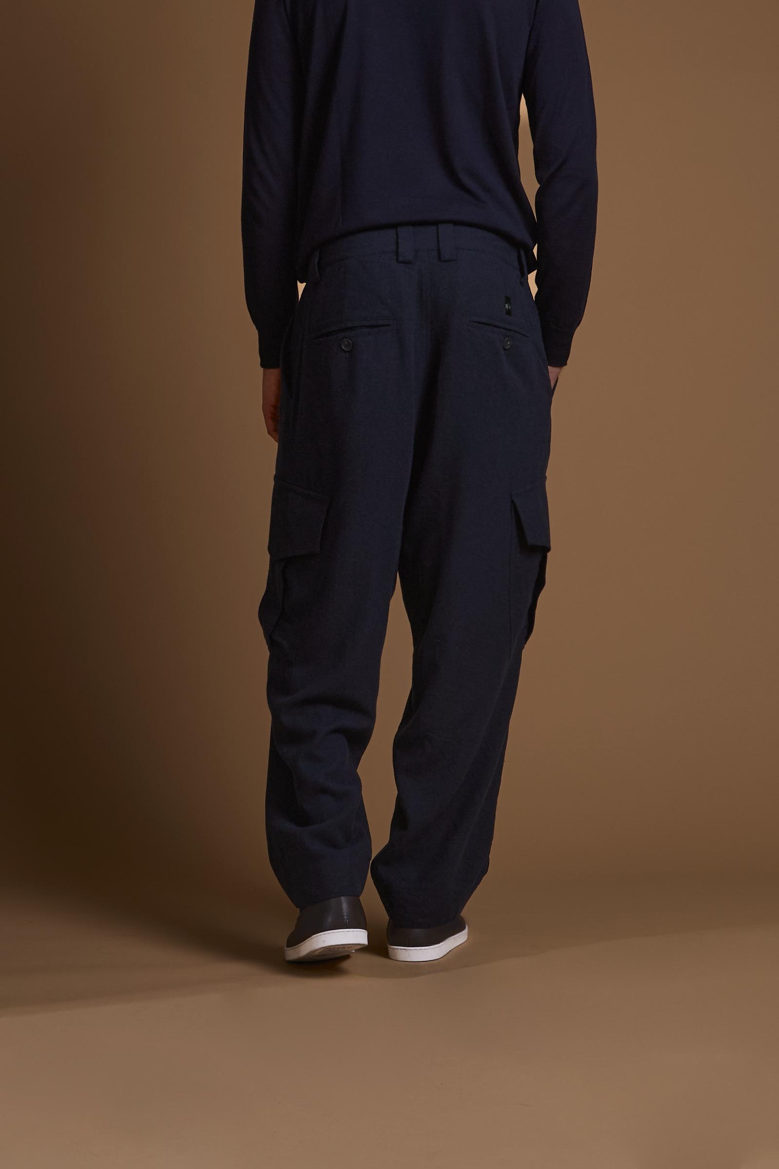 Men's long relaxed cargo pants in wool blend - Frank