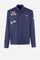 Men's long-sleeve shirt jacket in heavy cotton jersey with diamond quilting, utility flap pockets, embroidered patches, and custom faux horn buttons for a comfortable fit. - Navy Blazer