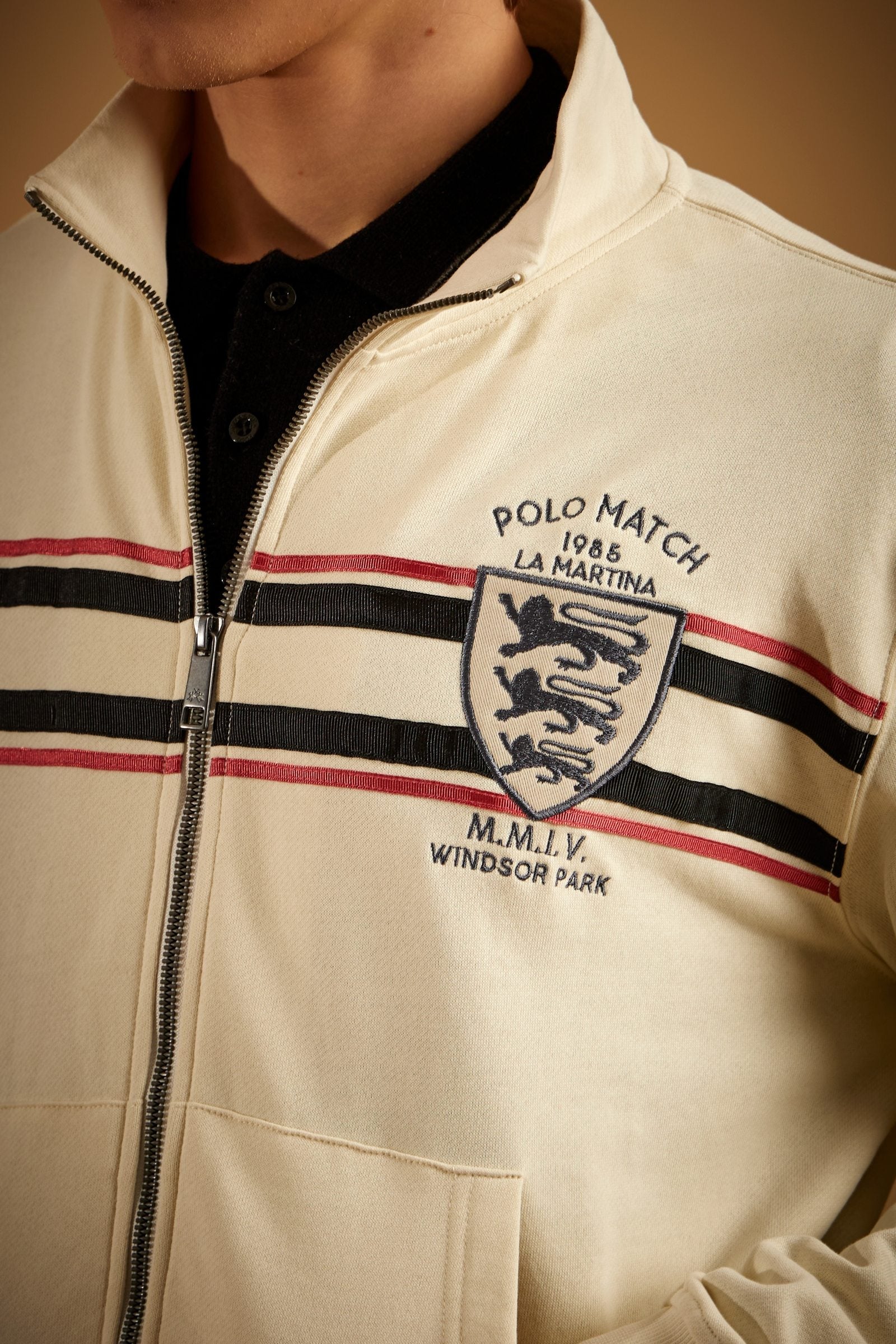 Men's full-zip sweatshirt in brushed cotton with rugby stripes - Didier