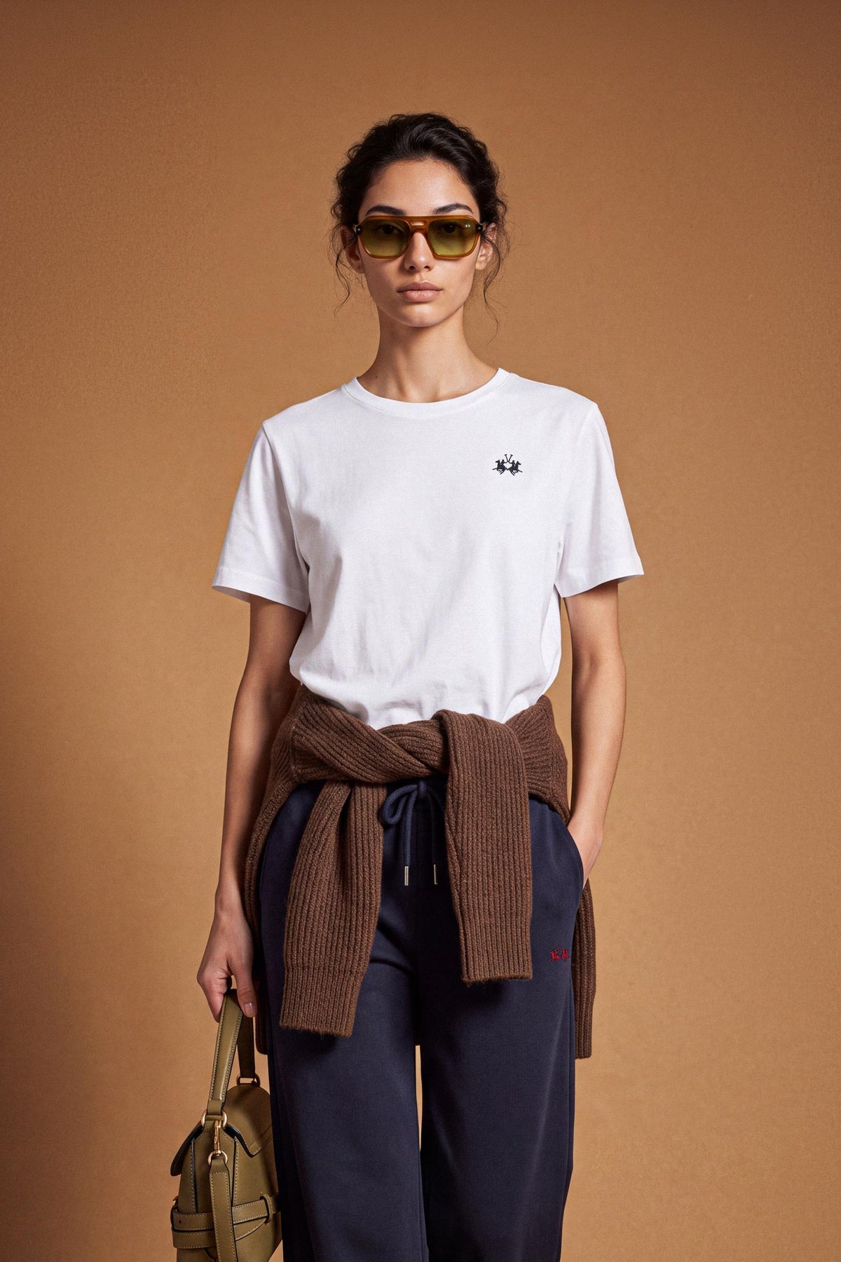 Women's short-sleeve T-shirt in 100% cotton jersey, offering a smooth feel, regular fit with subtle shaping, round neckline, and a small embroidered logo on the chest. - Optic White