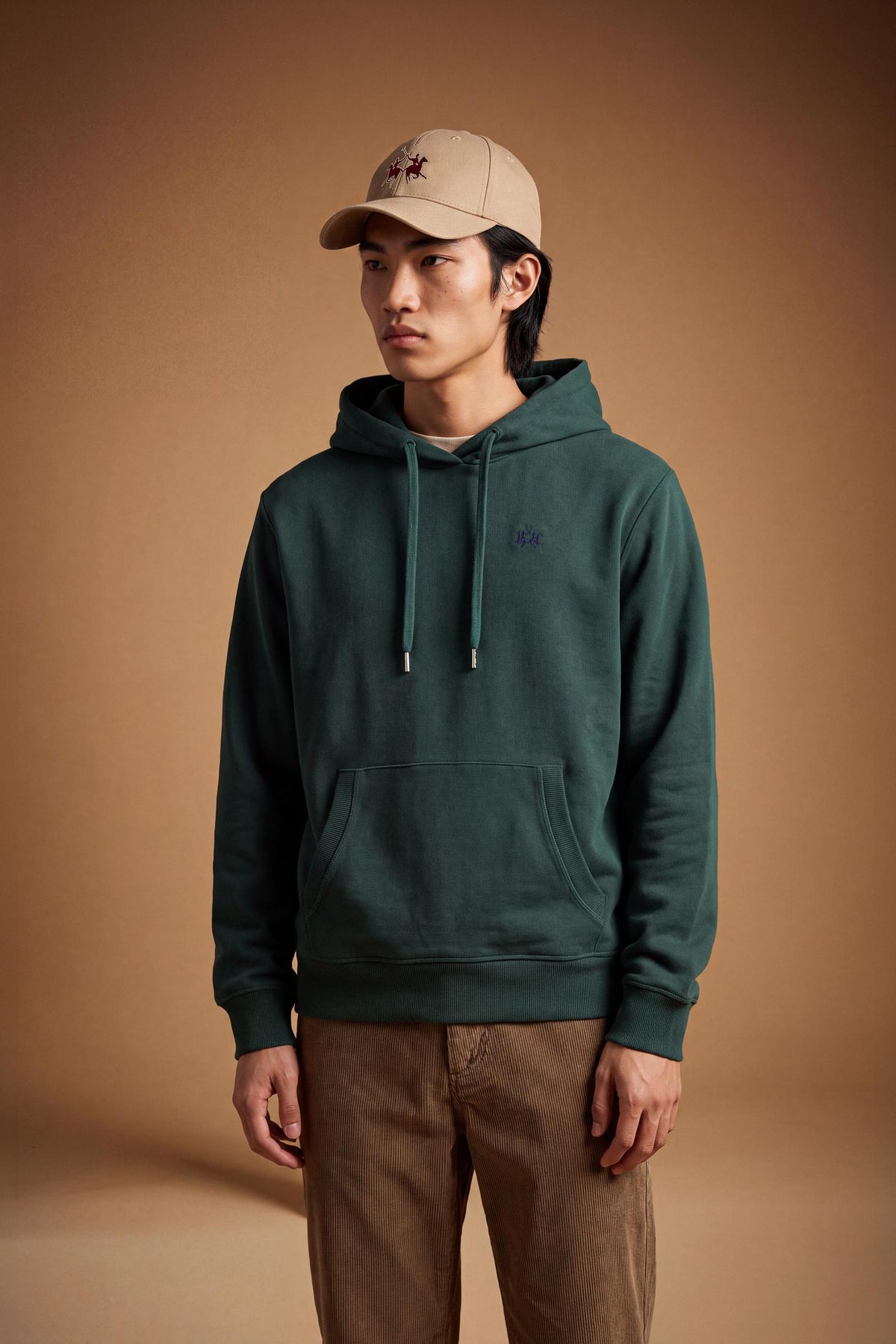 Men’s hoodie in soft brushed cotton with zipper front, adjustable hood, kangaroo pockets, ribbed cuffs and hem, and a small embroidered logo for subtle style. - Sycamore