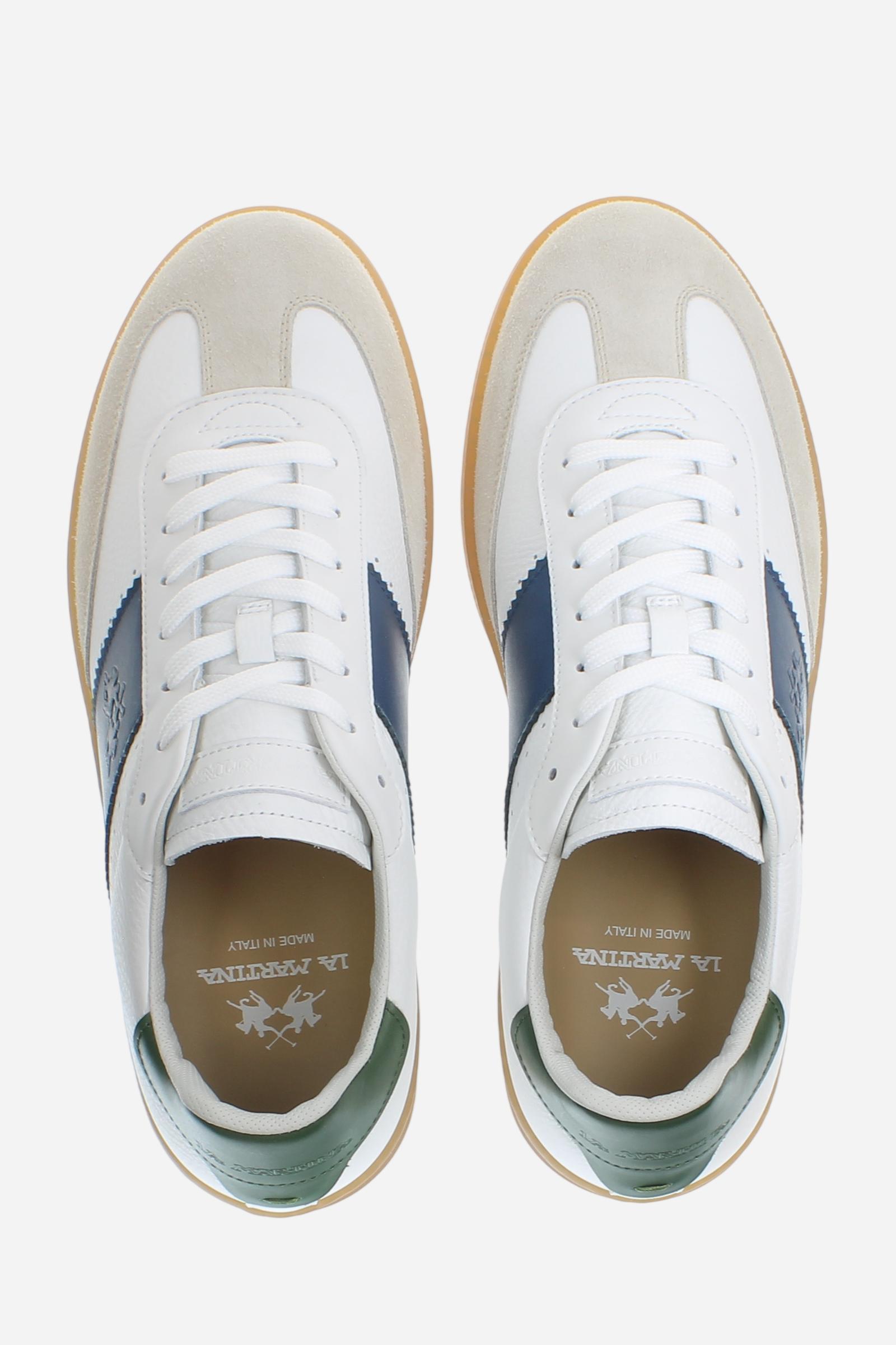 Men’s Retro Court Sneakers in Leather and Suede Split – Sage