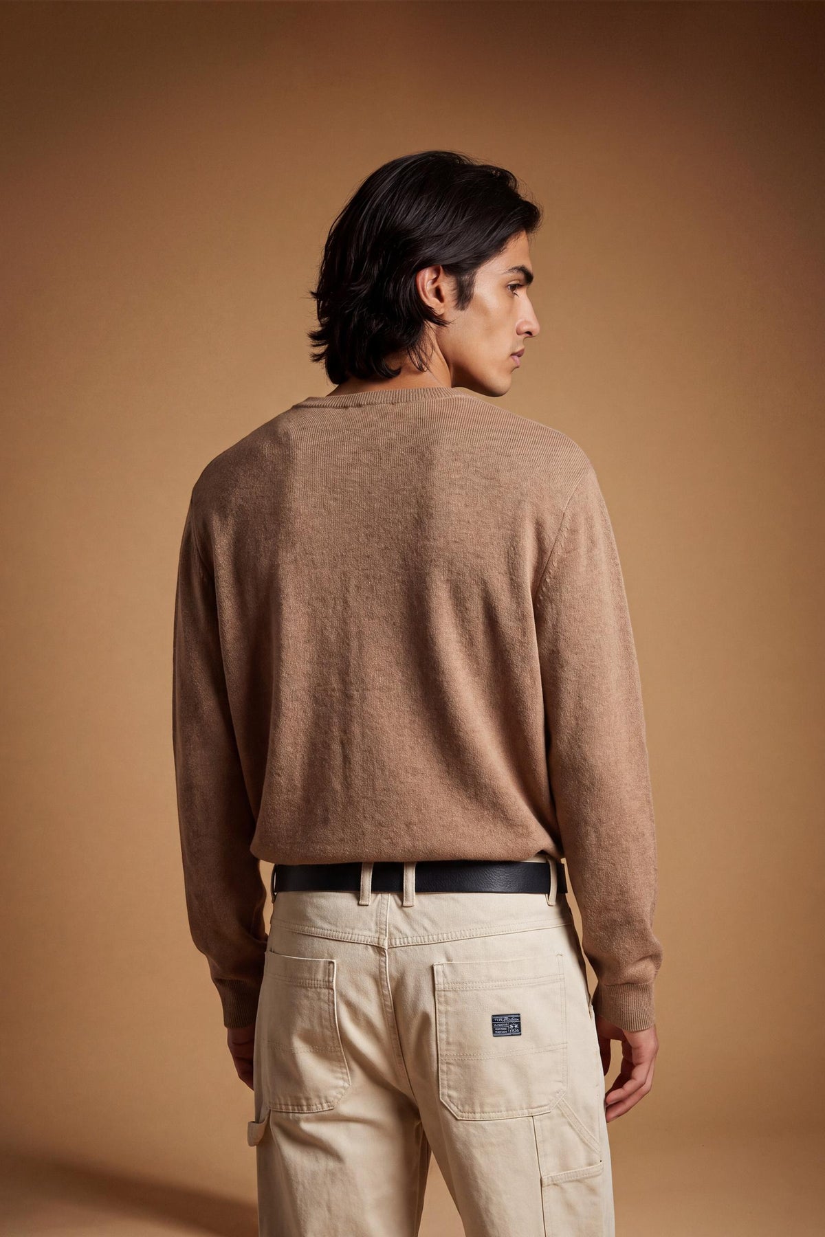 Herren Rundhals-Pullover aus Lammwolle mit dreifarbigem Logo - Ethan