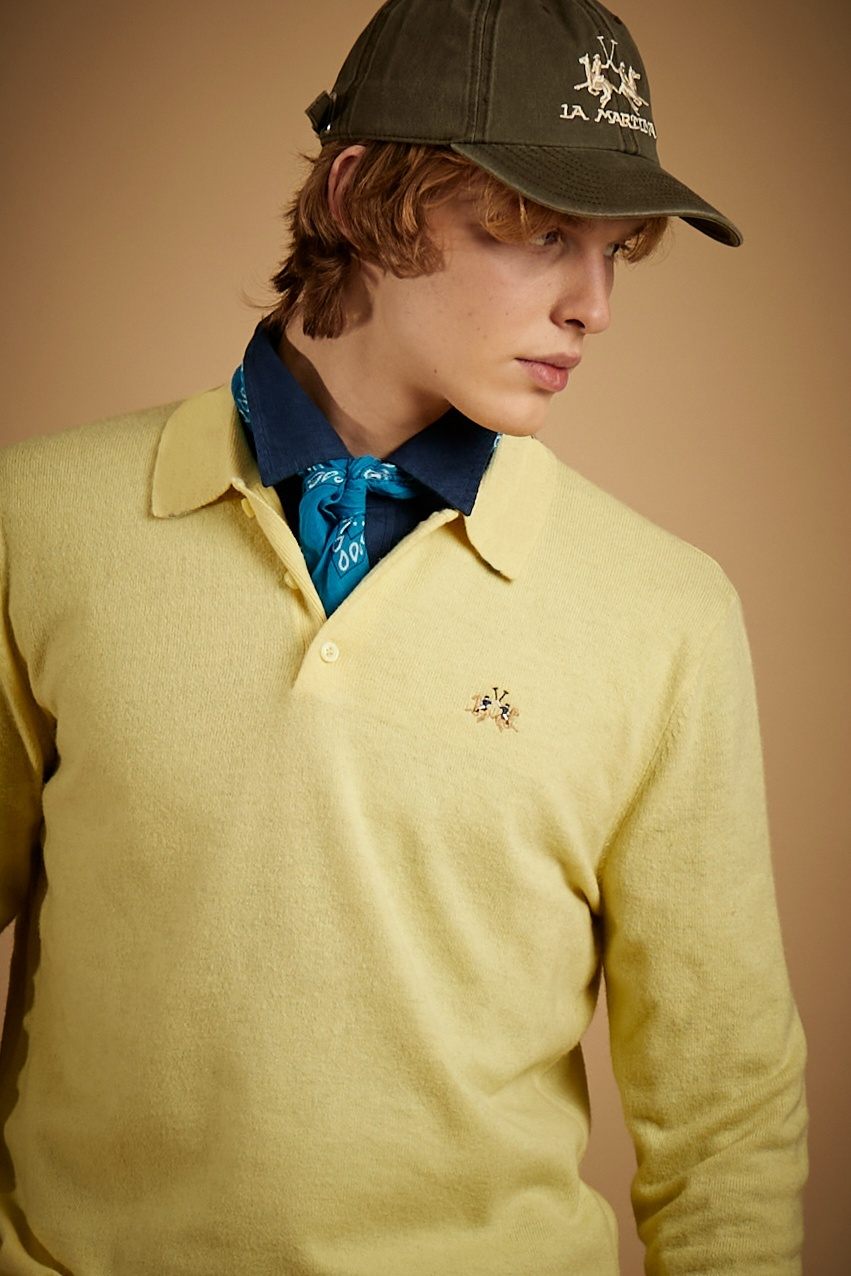 Men's knitted polo shirt in lambswool blend - Ettore