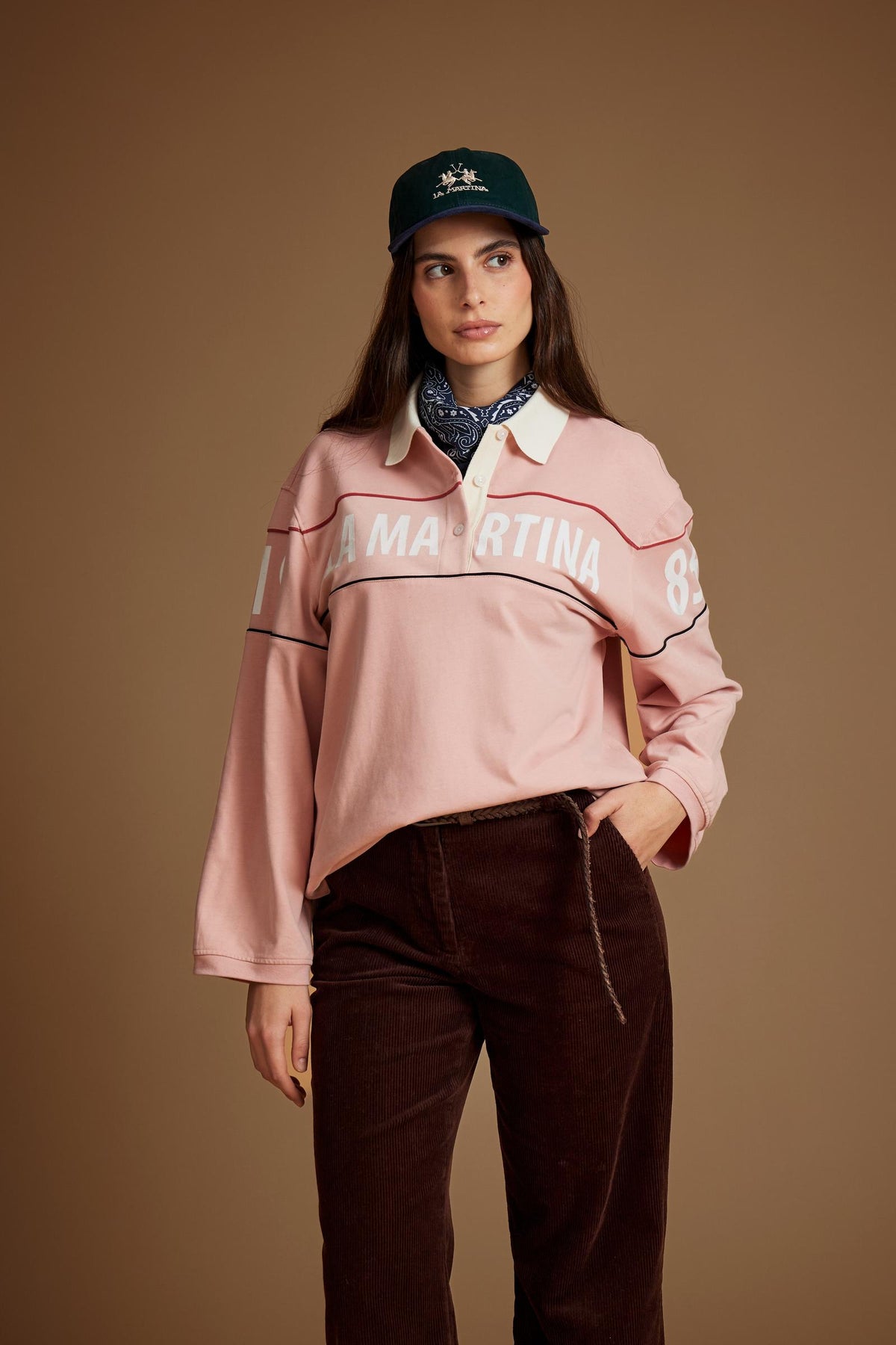 Polo donna maniche lunghe jersey con piping  - Ethelred