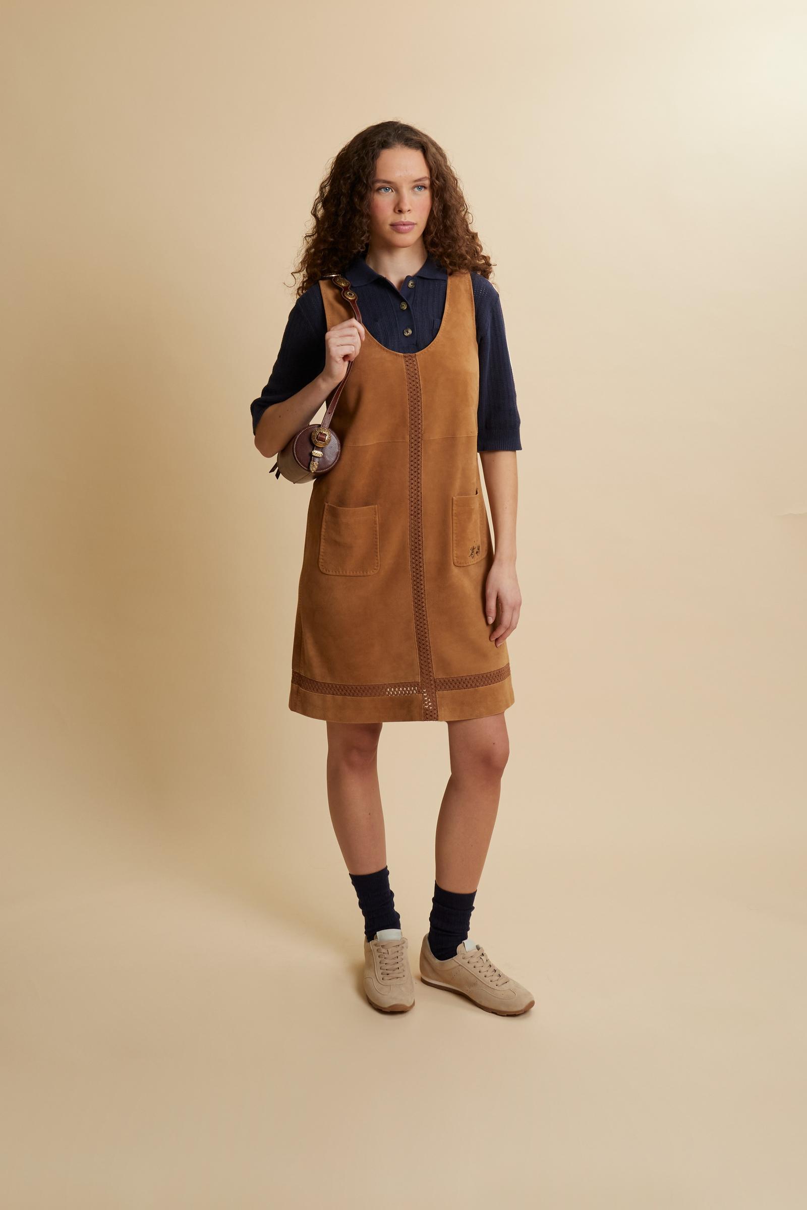 Women’s sleeveless suede dress with perforated bands – Cipriana