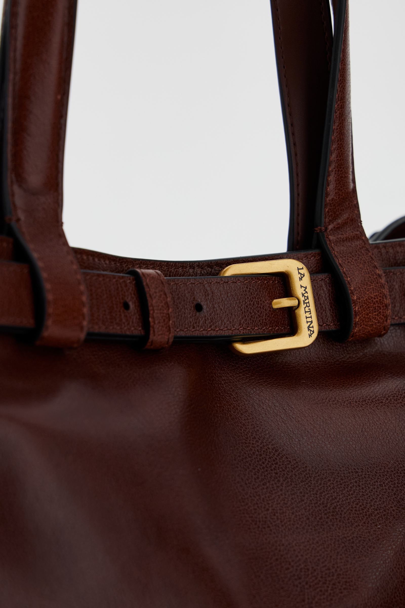 Women's leather tote bag with top belt detail - Bandera