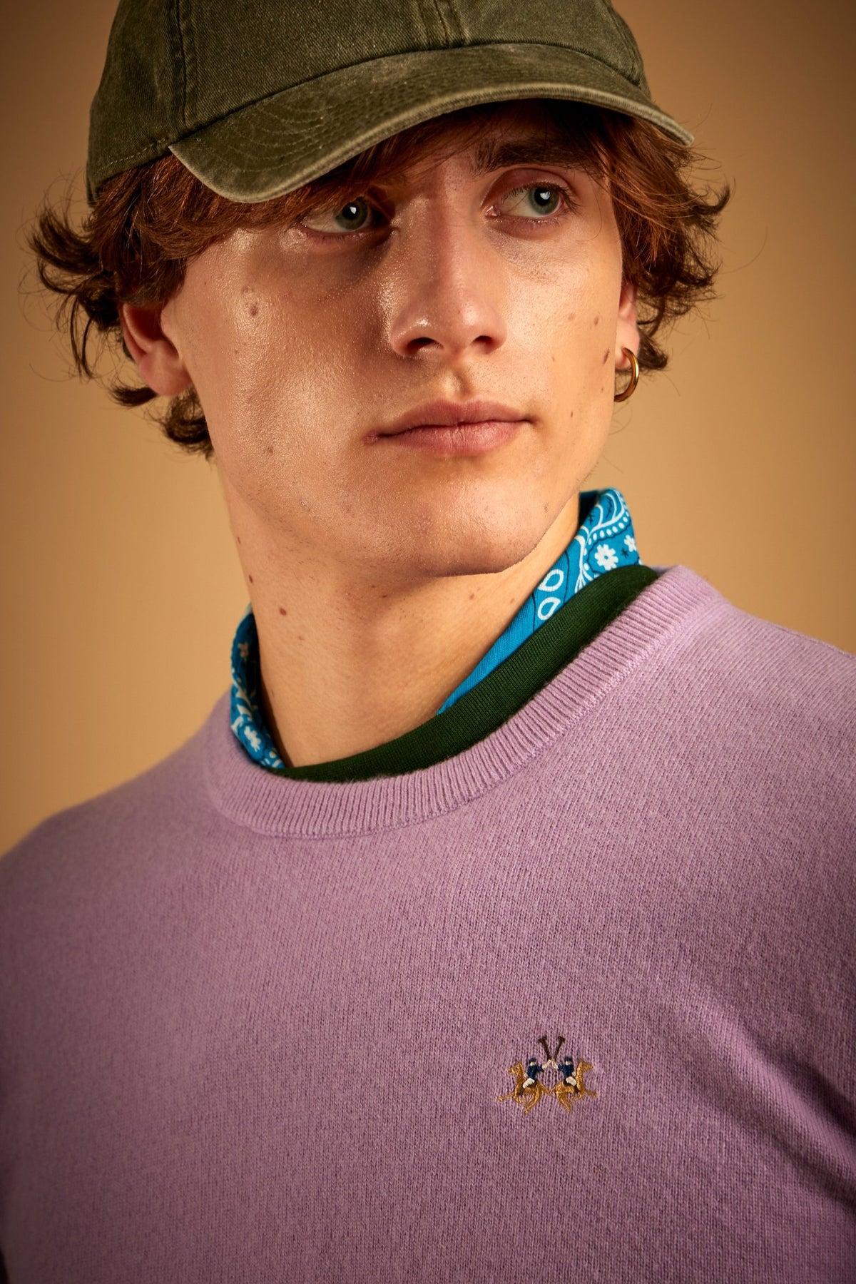 Men's crew neck lambswool sweater with tricolor logo - Ethan