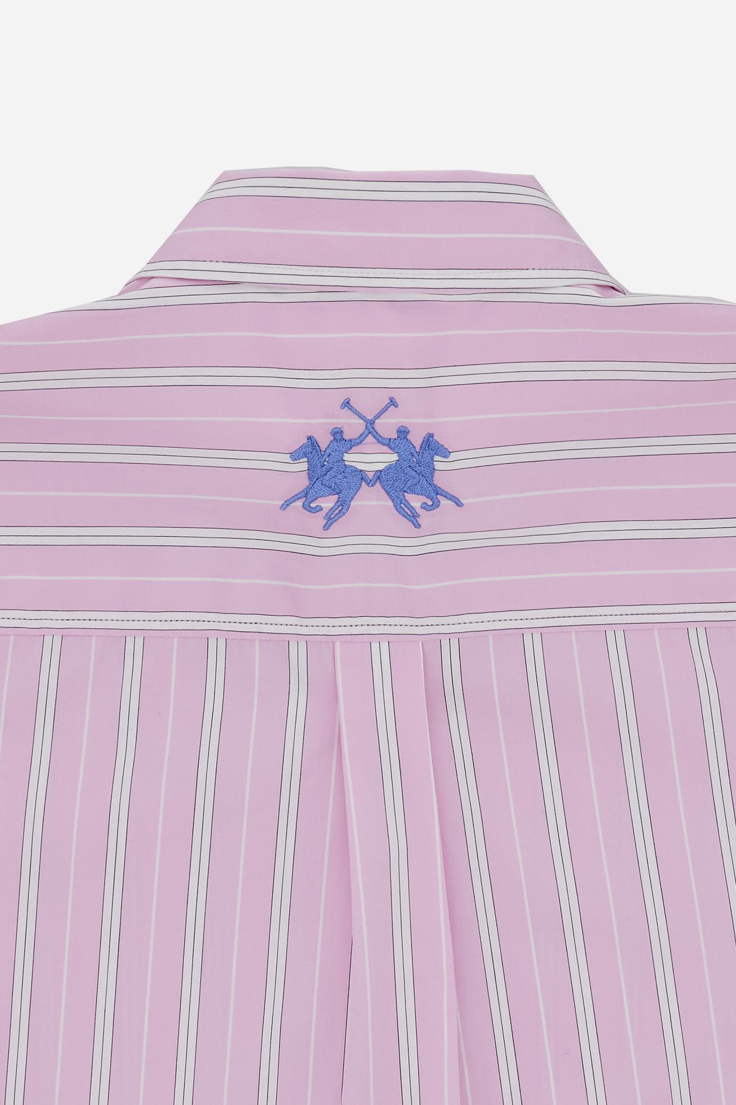 Women’s long-sleeve striped poplin shirt with a relaxed fit and dropped shoulders. Chest pocket and maxi contrasting embroidered logo on the back yoke. - Fairy Tale/Opt.White                                                                                                                                                                                                                                                                                                                                                  