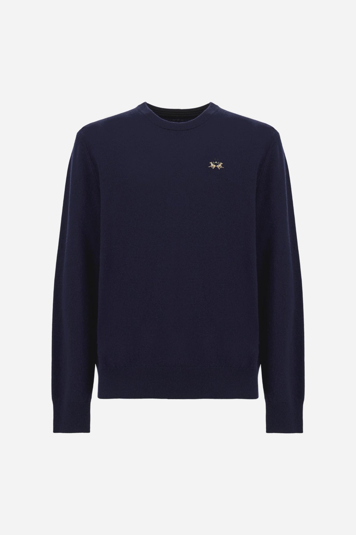 Herren Rundhals-Pullover aus Lammwolle mit dreifarbigem Logo - Ethan