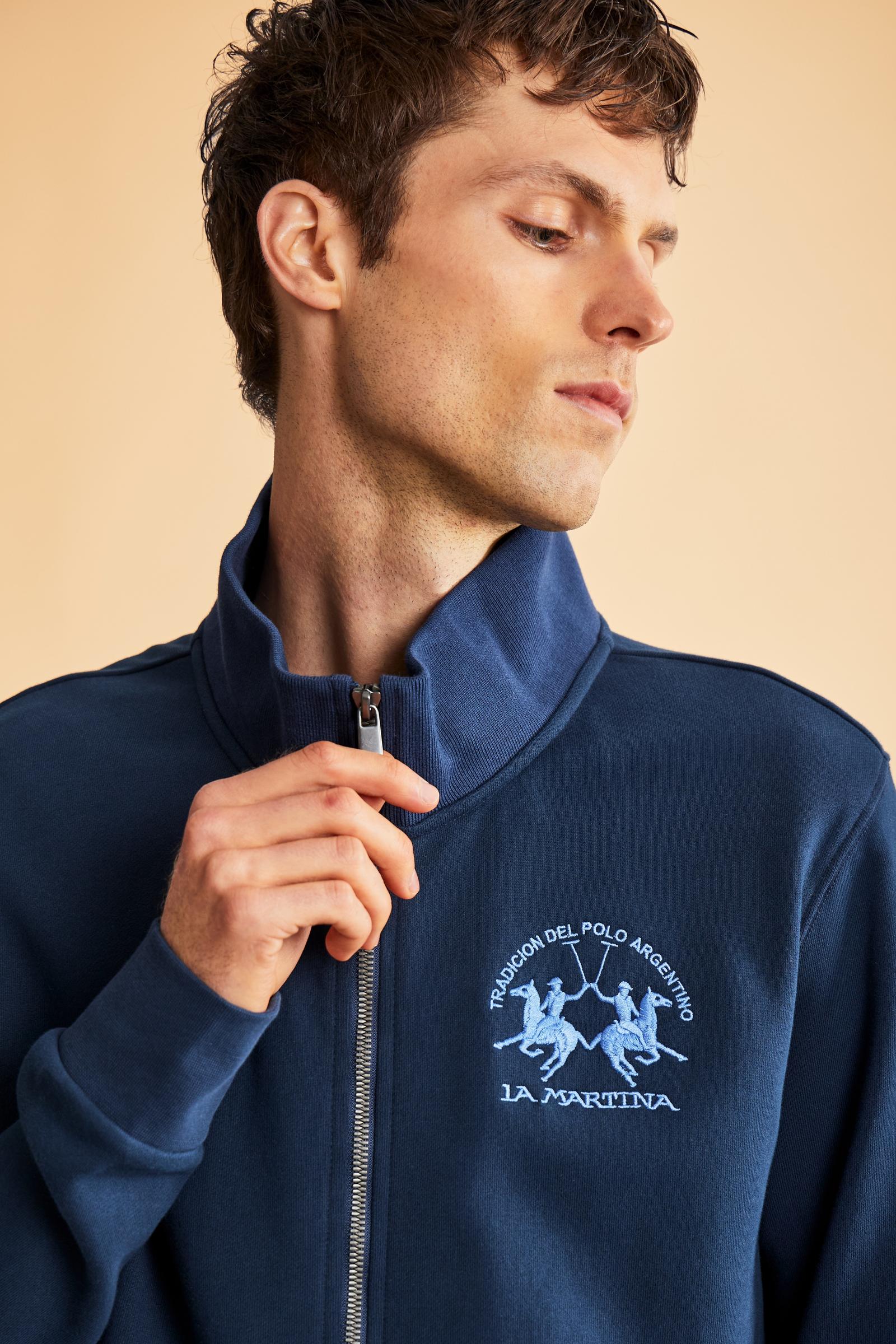 Men’s cotton sweatshirt with regular fit and full front opening, Iconic patch on the sleeve and embroidered team logo on the chest. - Navy