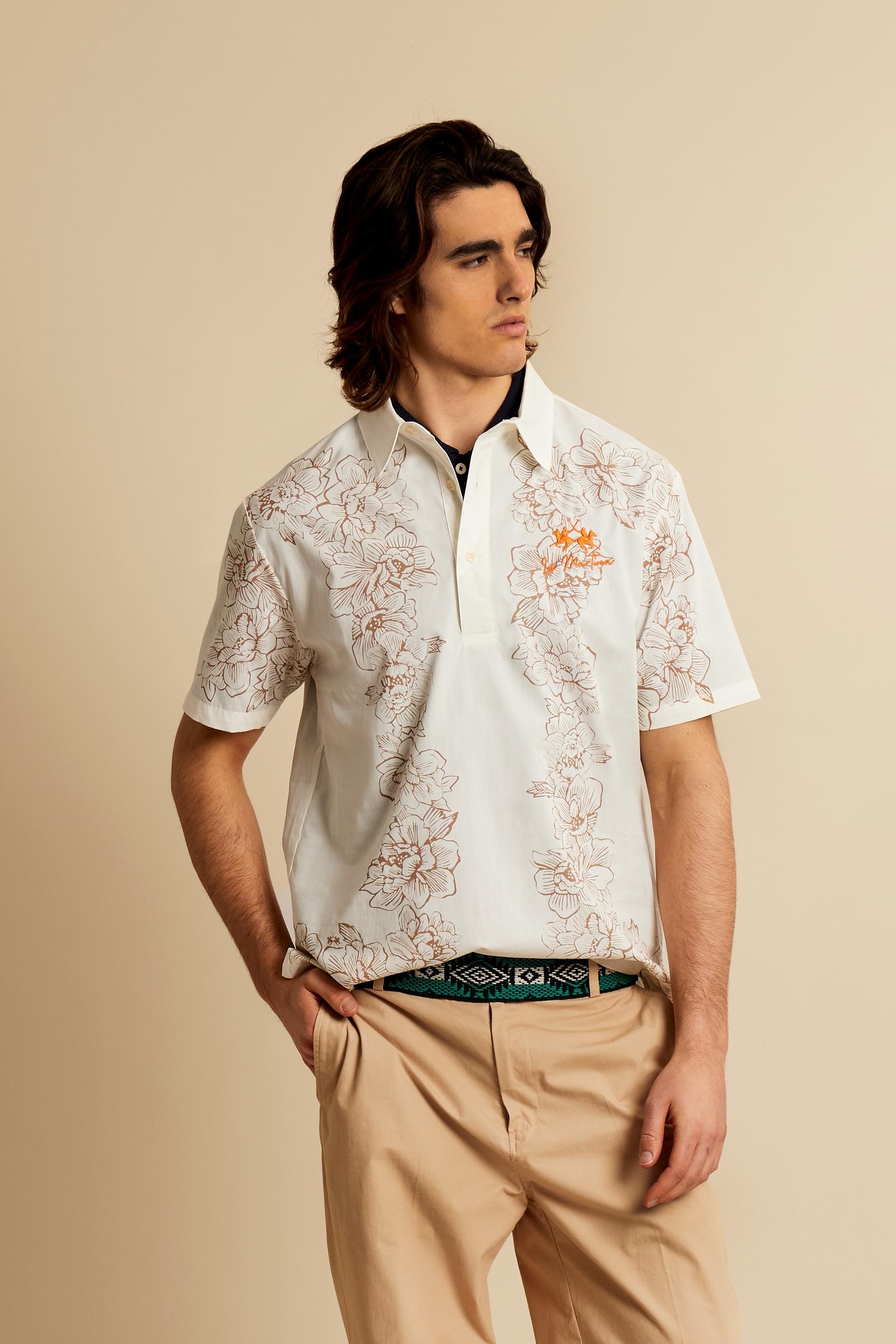 Poplin polo shirt with floral print - Carmelo