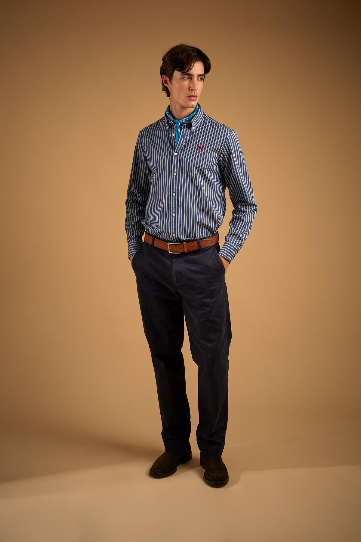 Men's shirt in cotton poplin with large two-tone stripes - Rodolfo
