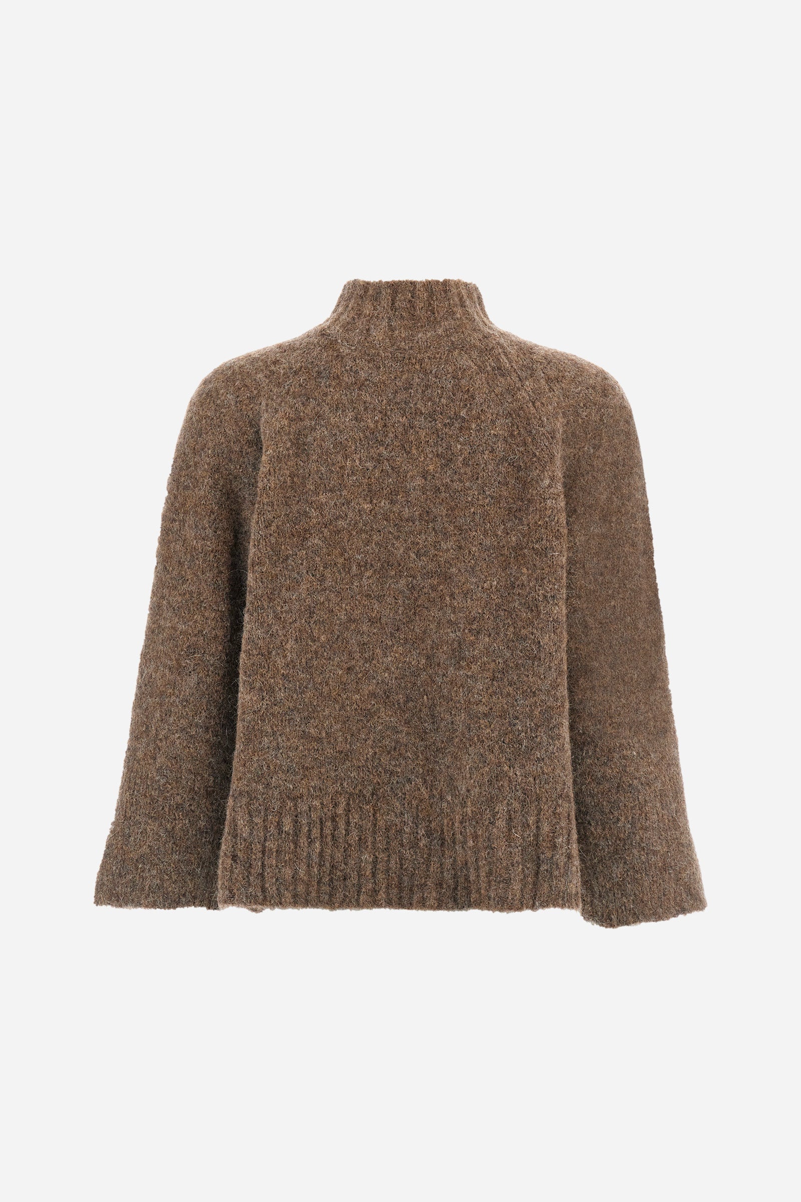 Women’s turtleneck sweater with long sleeves in solid-colour wool and mohair blend, soft and warm. Ribbed turtleneck for elegance and warmth, side slits and sleeve slits for a modern look. Logo on small golden metal plate applied to the front hem. Regular, soft fit for a versatile and comfortable silhouette. The model wears size 2. - Bungee Cord