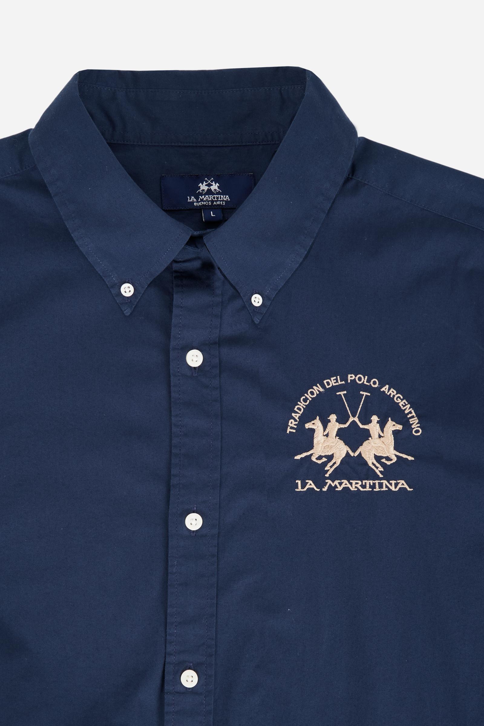 Men's long-sleeved shirt in cotton poplin with a regular-fit and button-down collar                                                                        - Navy