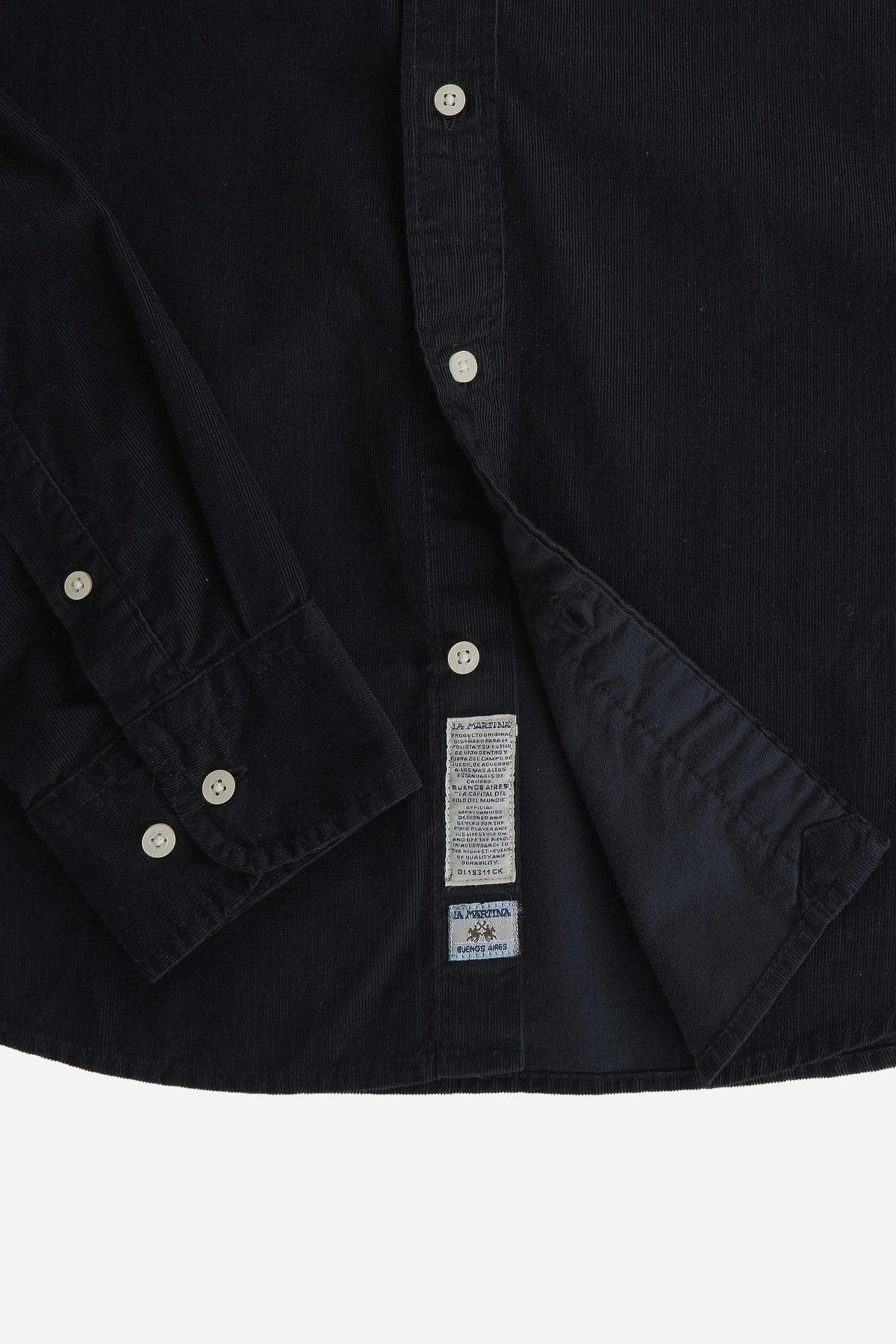 Men’s long-sleeve shirt in soft 100% cotton velvet with regular fit, front button closure, embroidered logo, and a comfortable regular collar for all-day wear. - Black