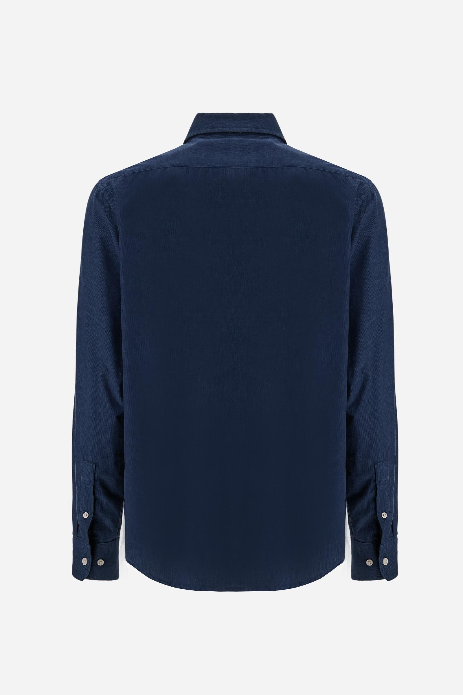 Men's cotton velvet shirt with contrasting logo - Taron