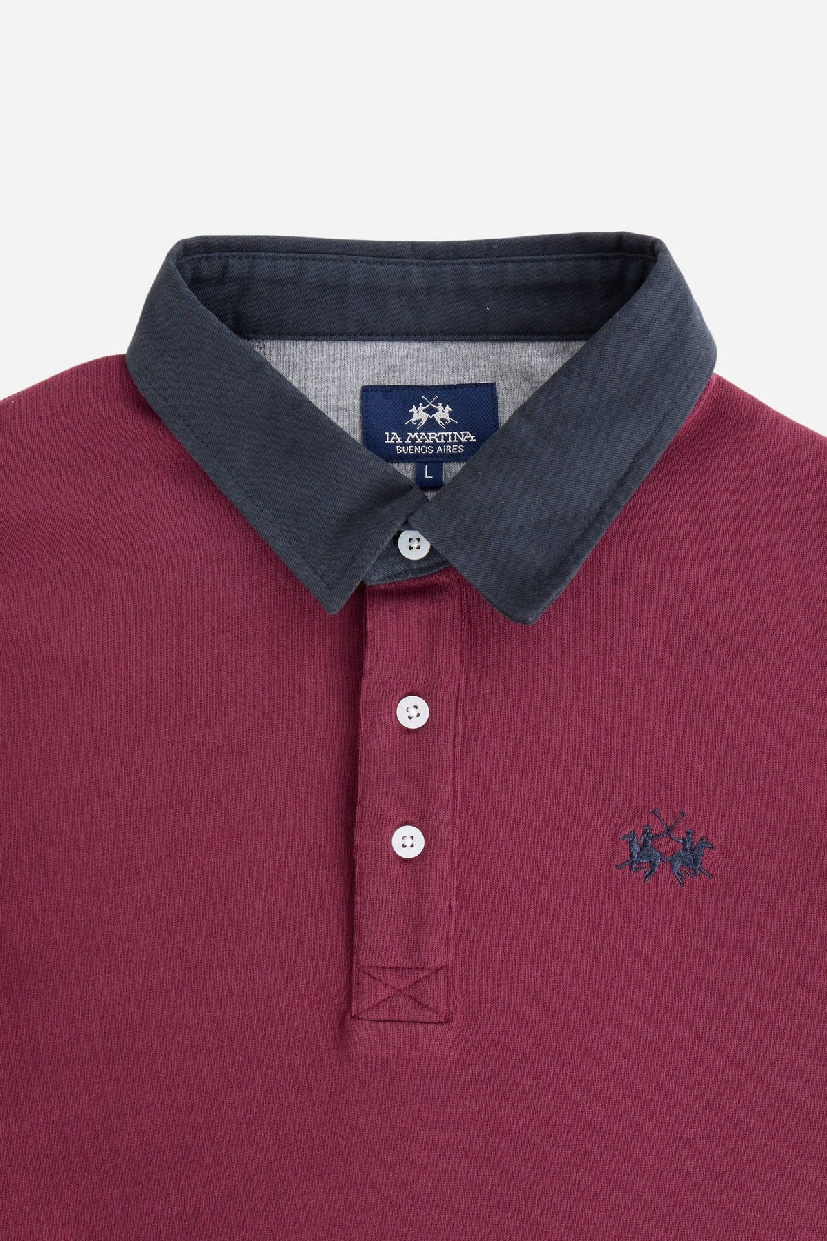 Men's long-sleeve polo shirt in heavy cotton jersey with contrast collar - Duke