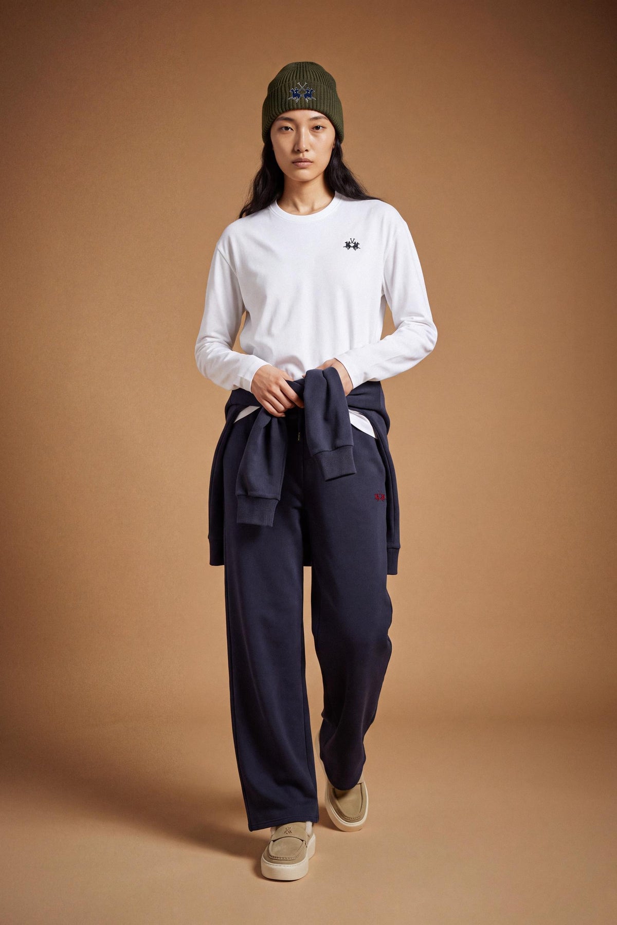 Soft cotton jersey long-sleeve T-shirt with a regular fit, crew neckline, and subtle embroidered logo. Smooth, comfortable, and slightly shaped for a clean look. - Optic White