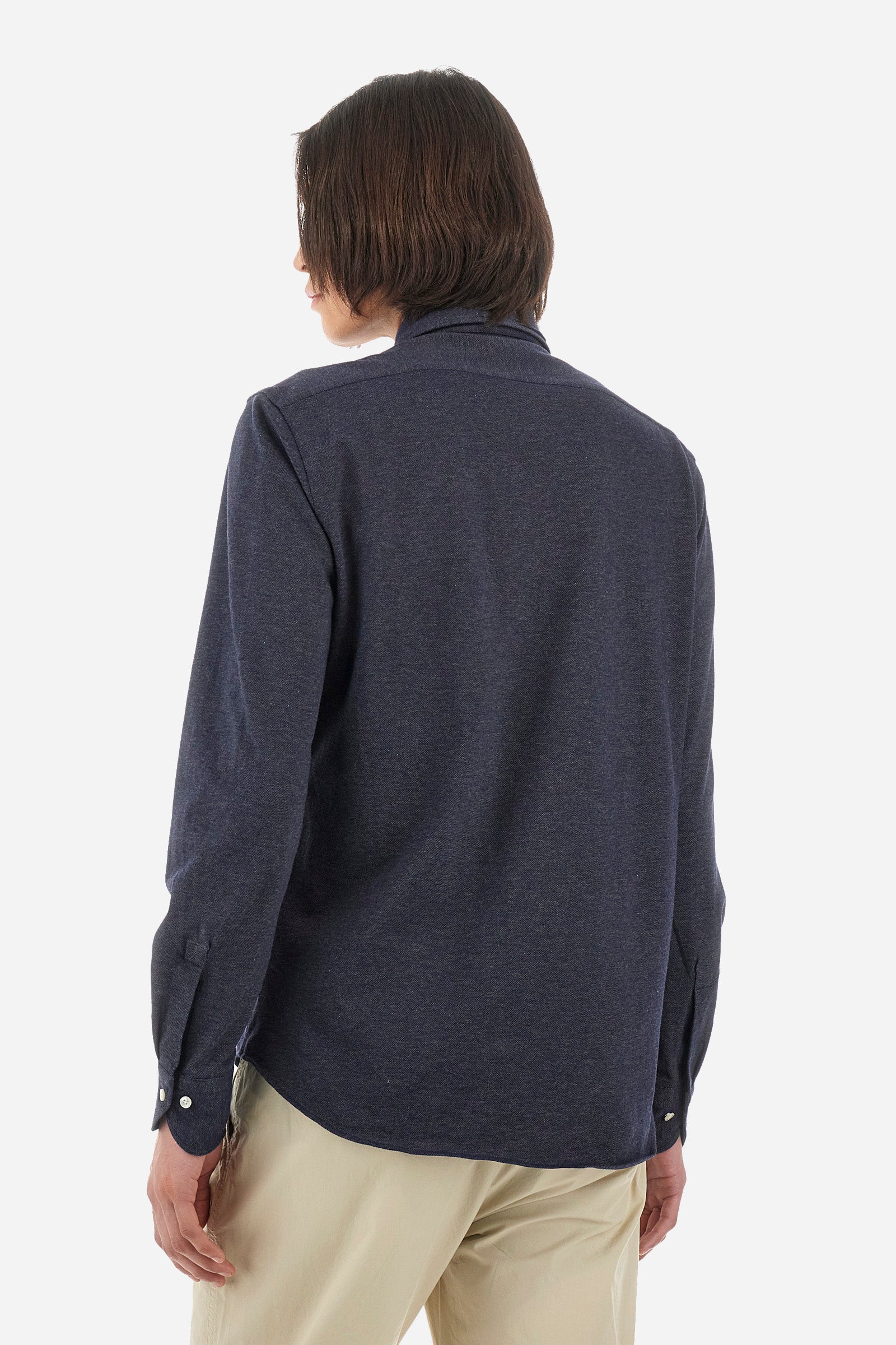 Camisa hombre custom fit manga larga piqué algodón - Qalam