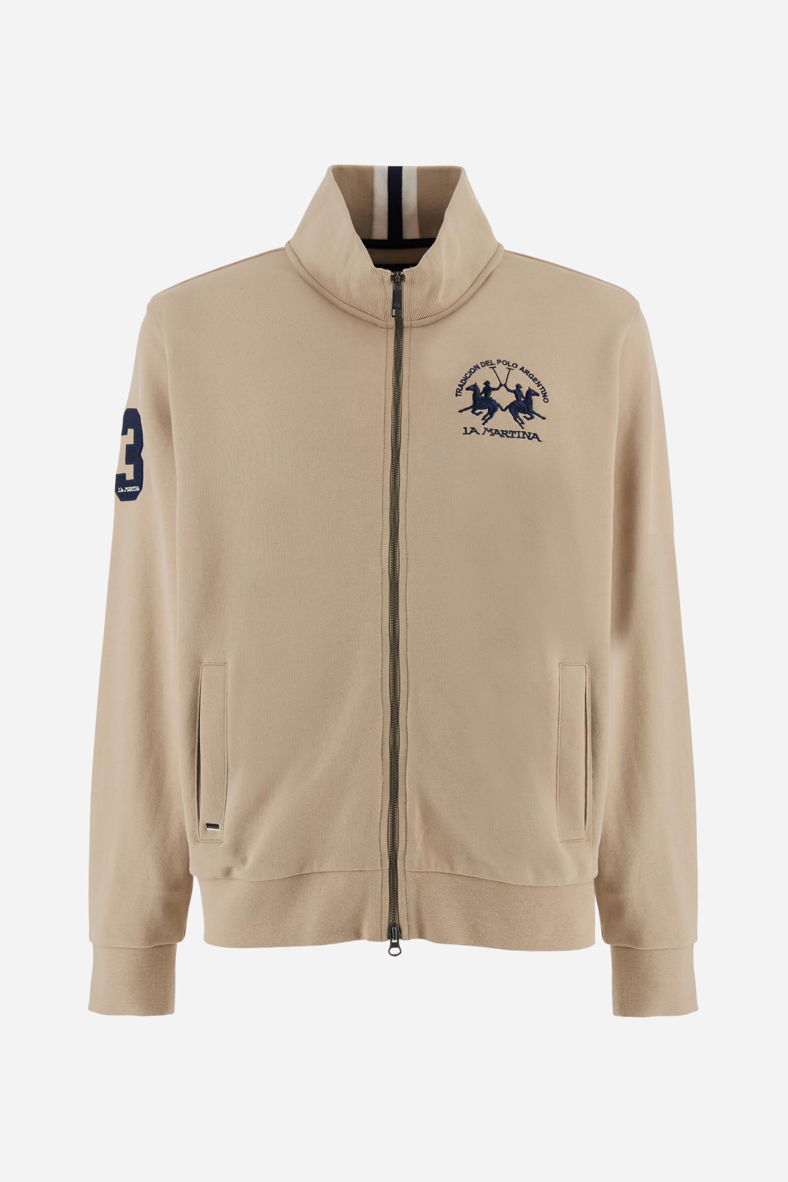 Men’s cotton sweatshirt with regular fit and full front opening, Iconic patch on the sleeve and embroidered team logo on the chest. - Humus