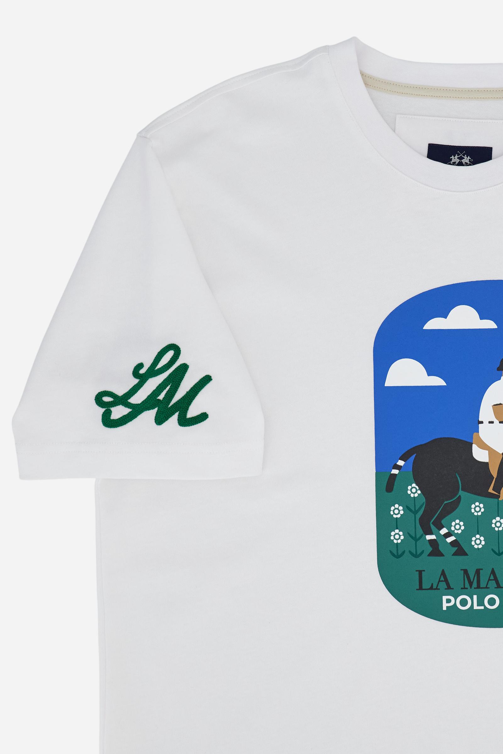 Men’s cotton jersey T-shirt with contemporary fit and Capri Edition printed graphic. Bold logo and contrast monogram. - Optic White
