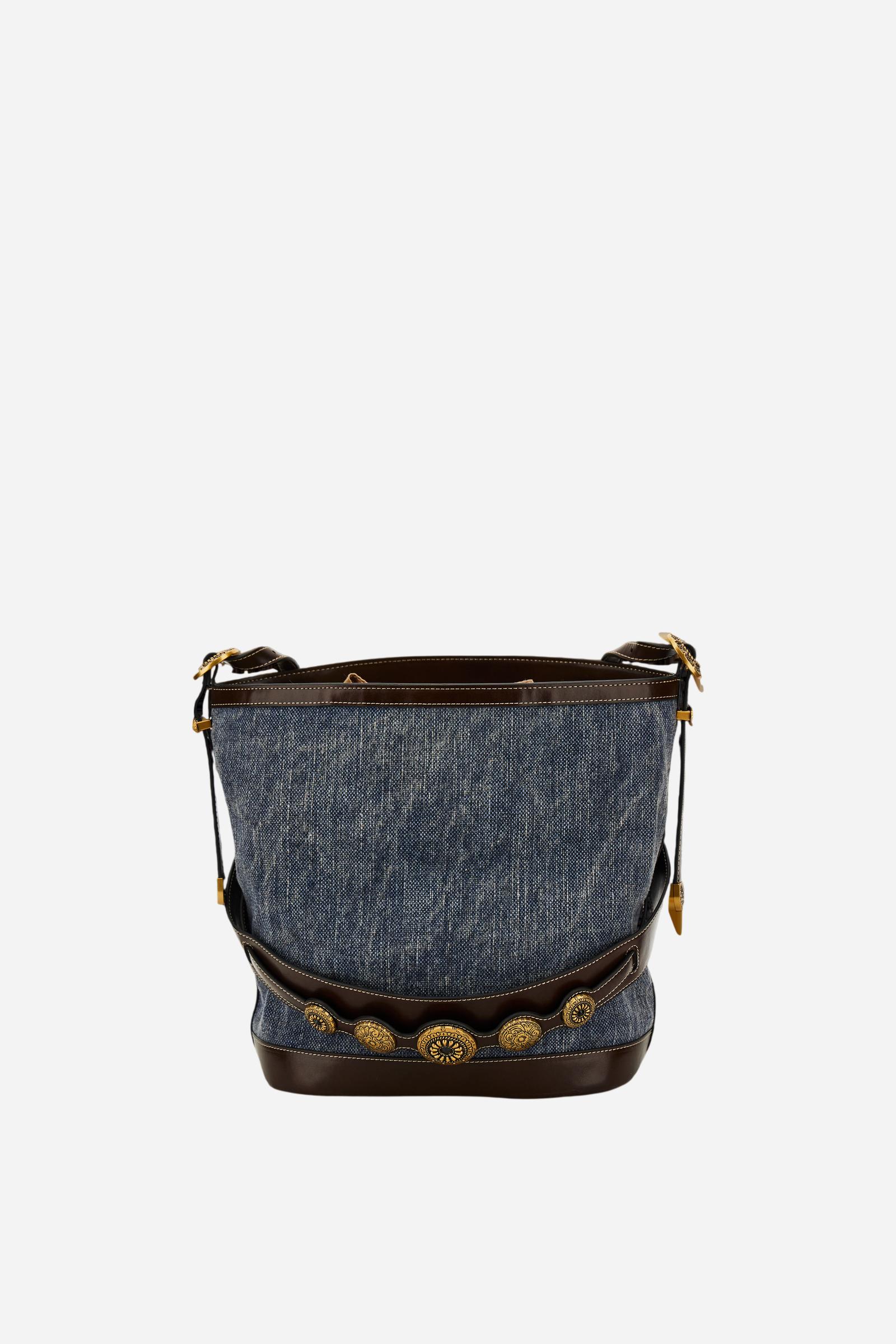 Damen-Bucket-Bag im Gaucho-Chic aus Leinen-Canvas - Bucket