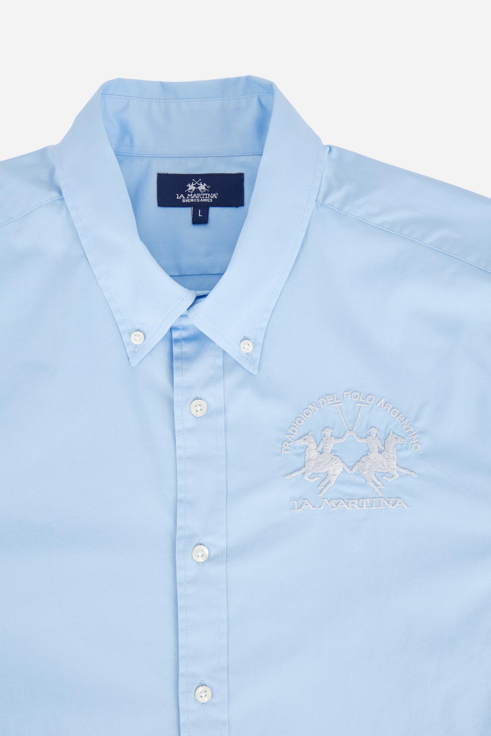 Men's long-sleeved shirt in cotton poplin with a regular-fit and button-down collar                                                                        - Blue Bell