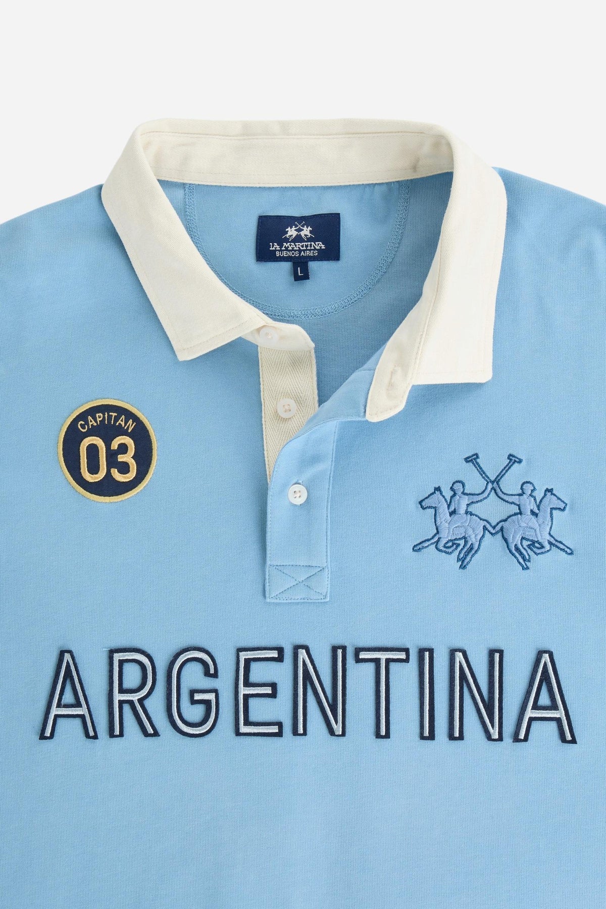 Men's long-sleeve polo in 100% high-weight cotton jersey with a contrasting gabardine collar, embroidered details, and a relaxed, contemporary fit for durable comfort. - Glacier Lake