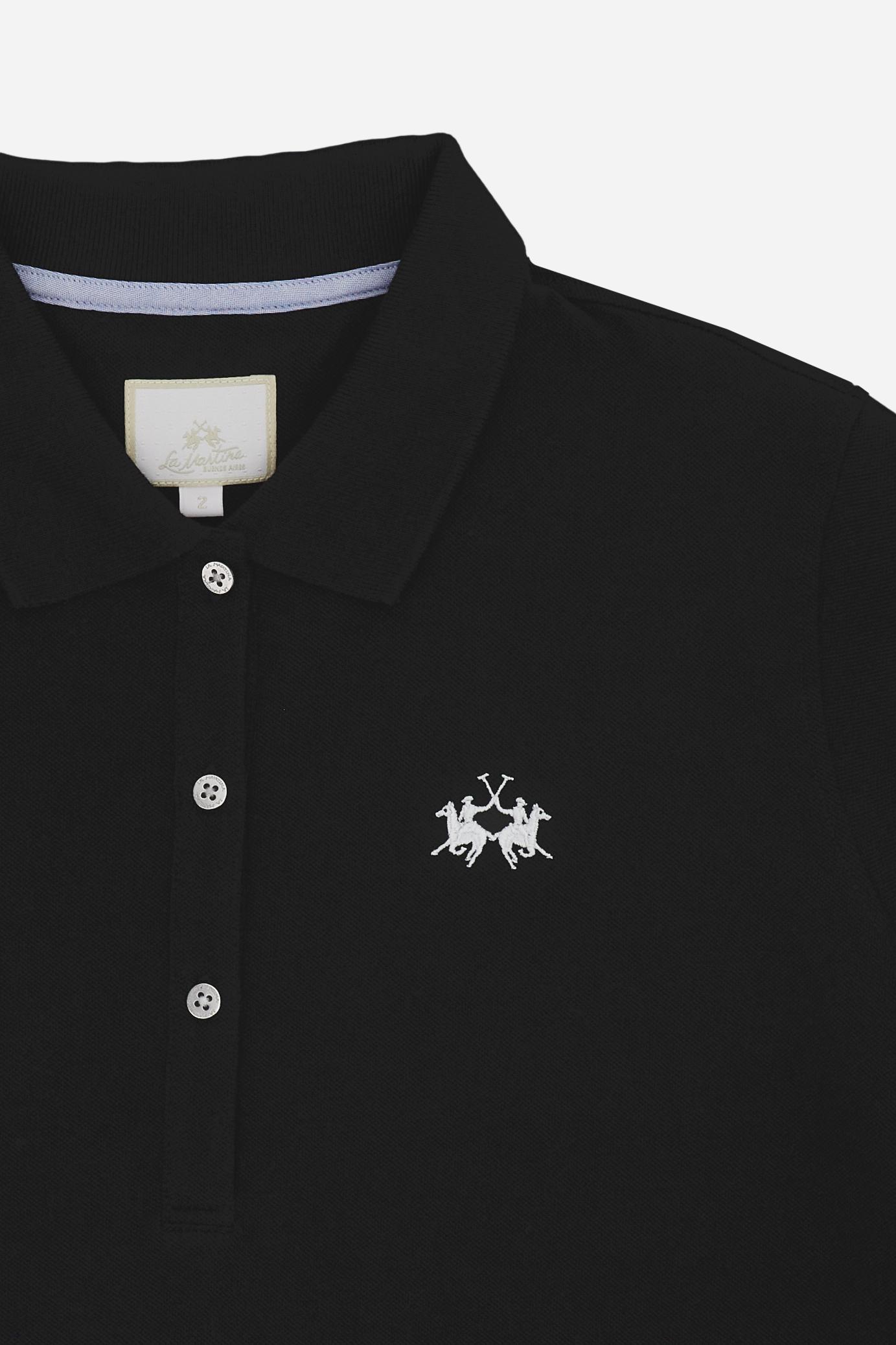 Women’s stretch piqué polo with under-collar lettering - Clarissa