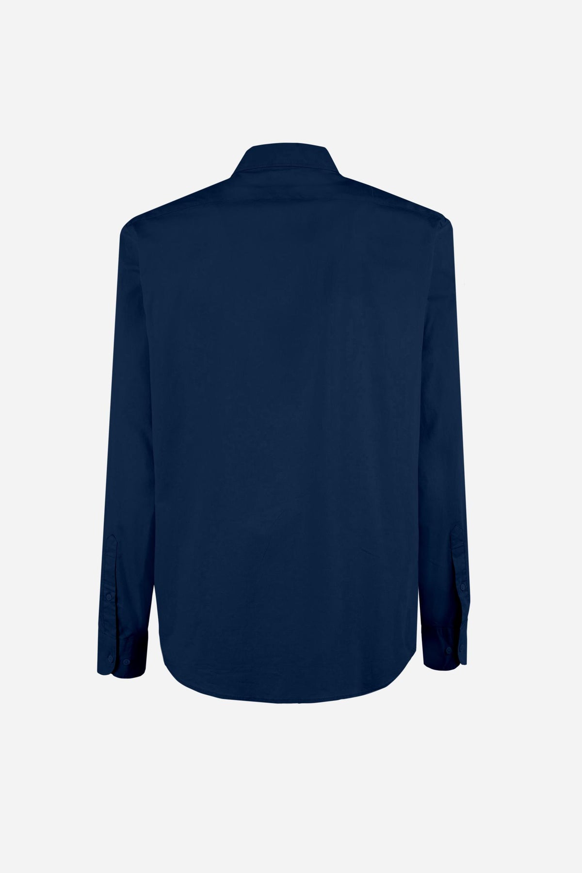 Men's long-sleeve 100% cotton poplin shirt with regular fit, French collar, custom buttons, single-button cuff, and Argentina Edition labels for a refined look. - Navy