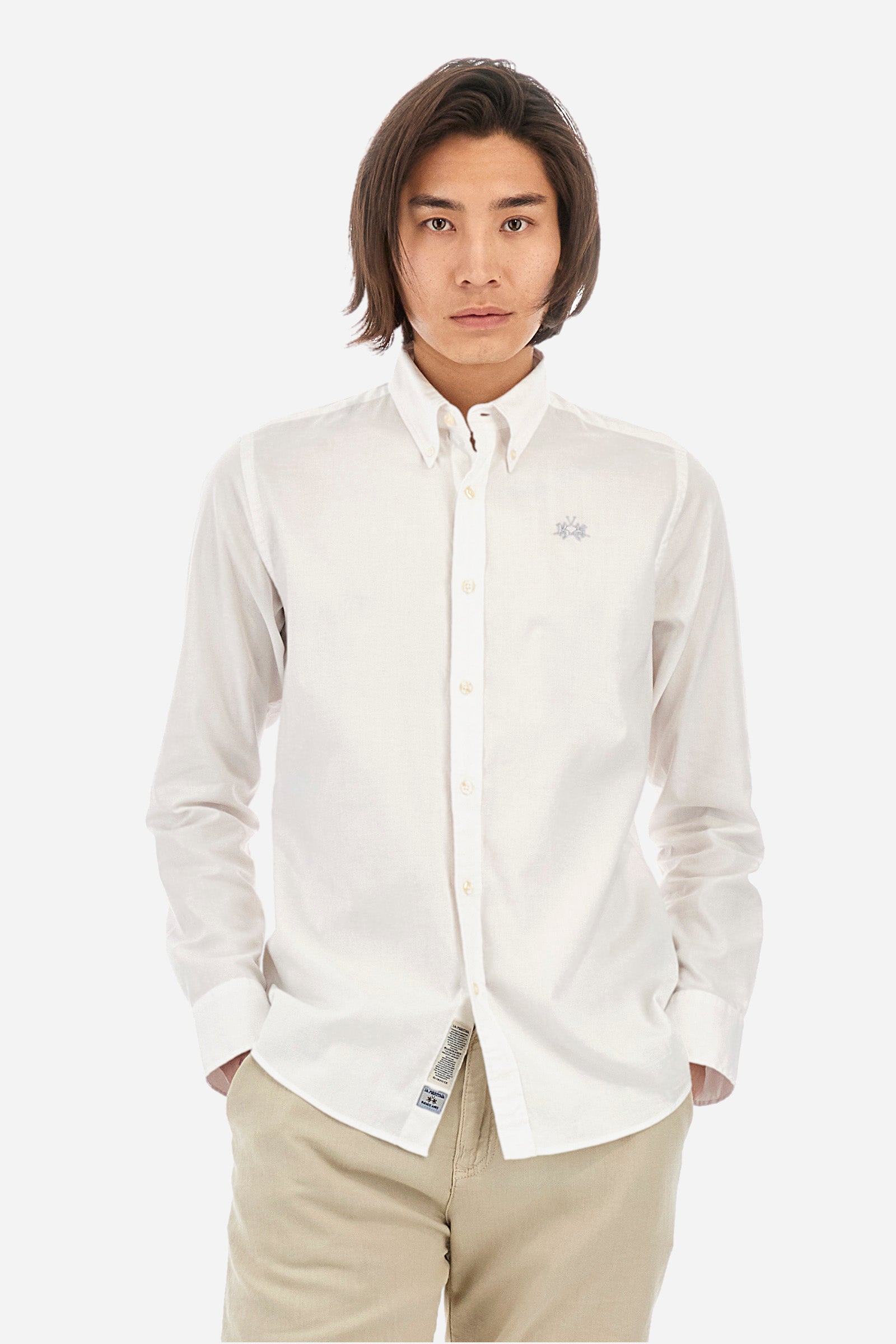 Camisa de hombre en algodón slim fit manga larga