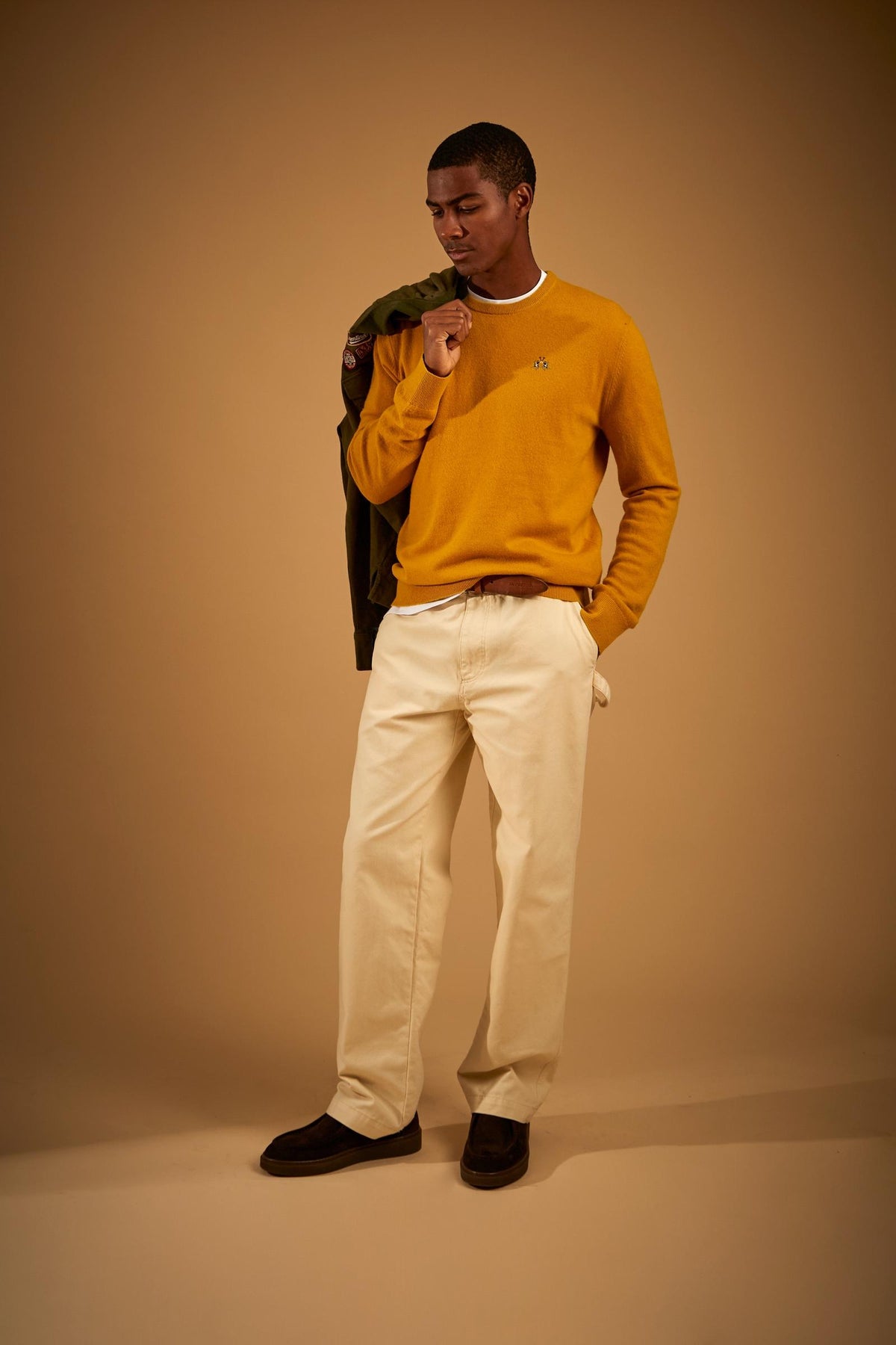 Men's crew neck lambswool sweater with tricolor logo - Ethan