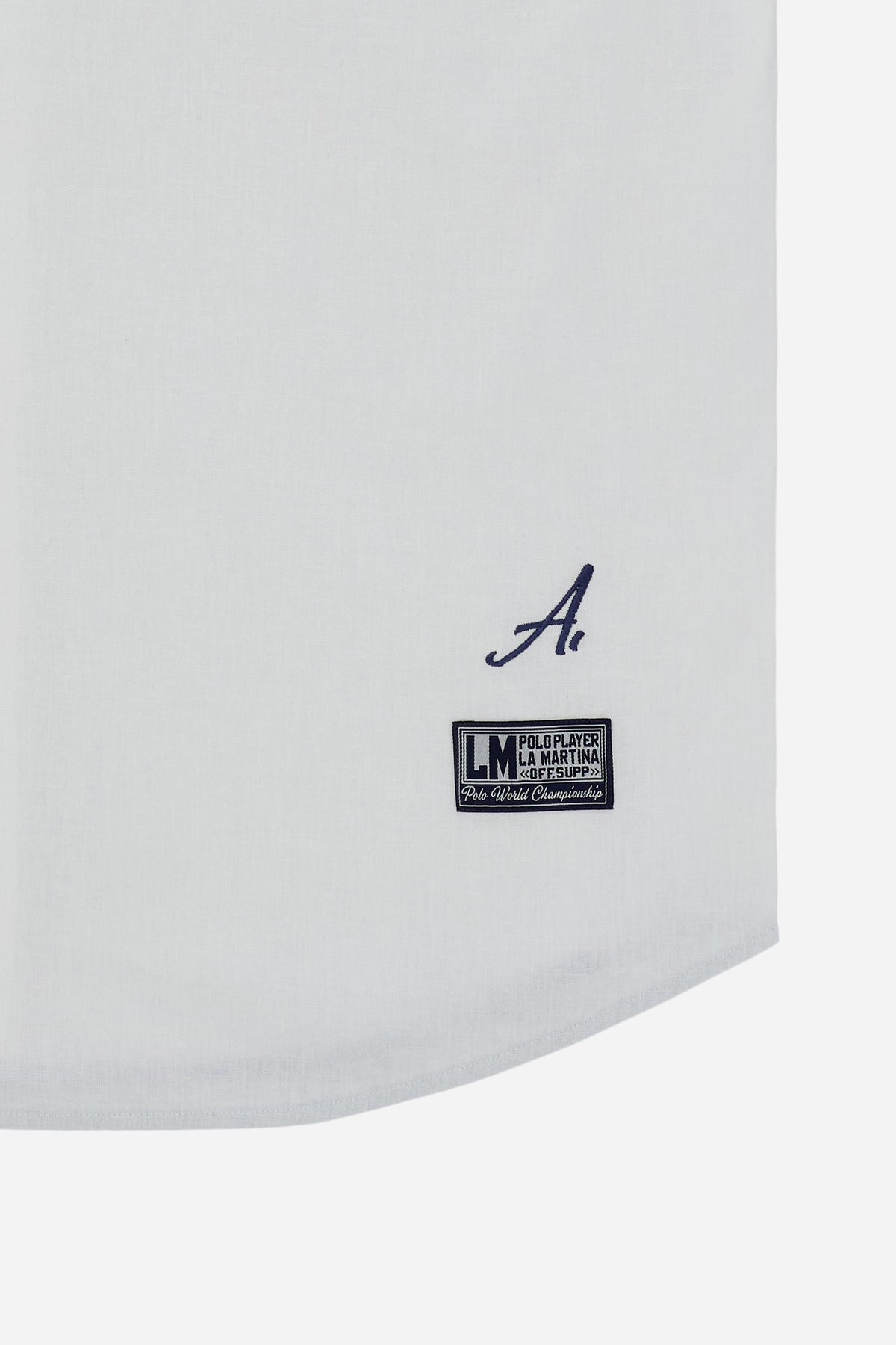 Men’s long-sleeve cotton and linen shirt. Regular fit with strong graphic identity, featuring prints and embroidery inspired by the Polo Team Argentina. - Optic White
